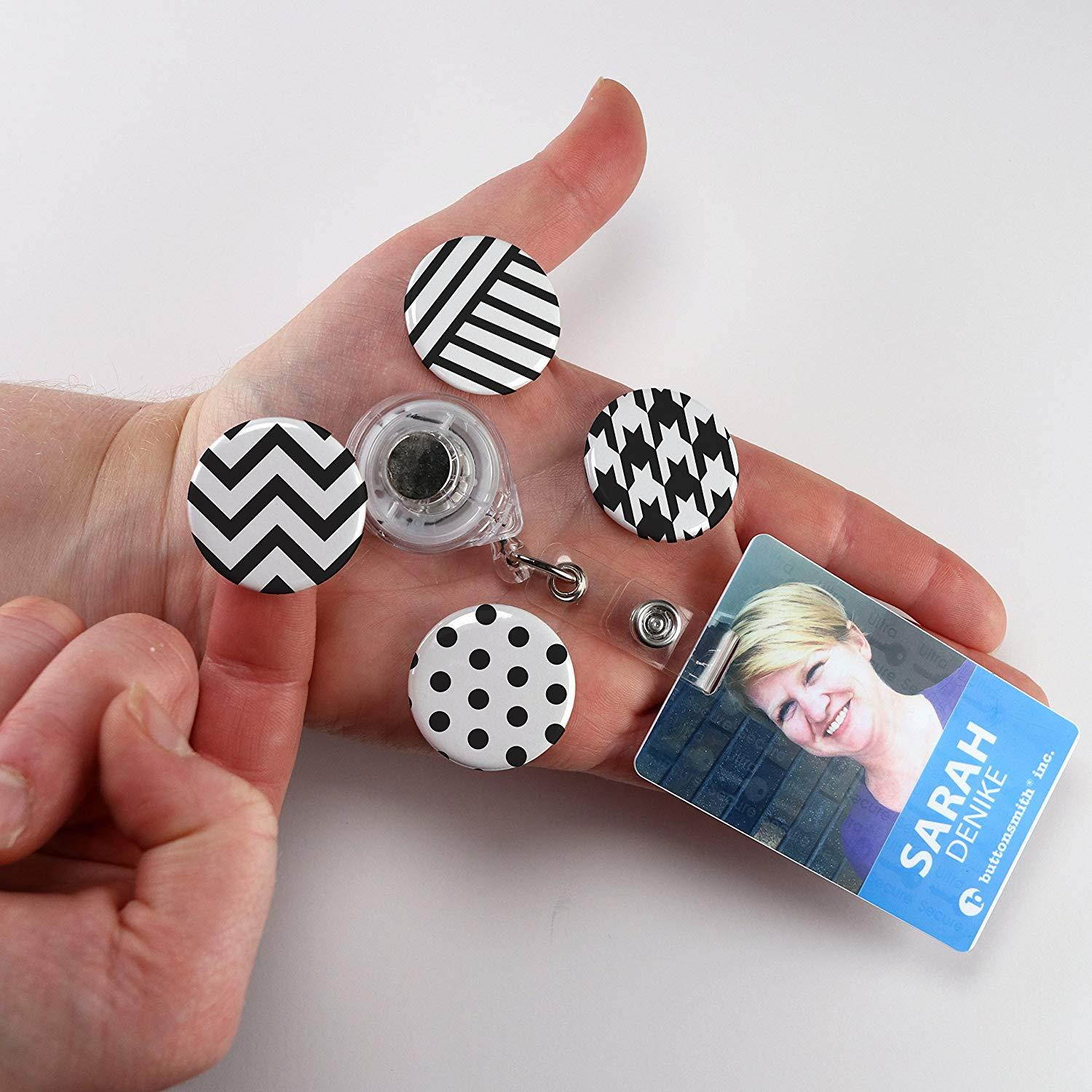 Buttonsmith Black and White Pattern Tinker Reel Retractable Badge Reel with Alligator Clip and Extra-Long 36 inch Standard Duty Cord - Made in The USA, 1 Year Warranty