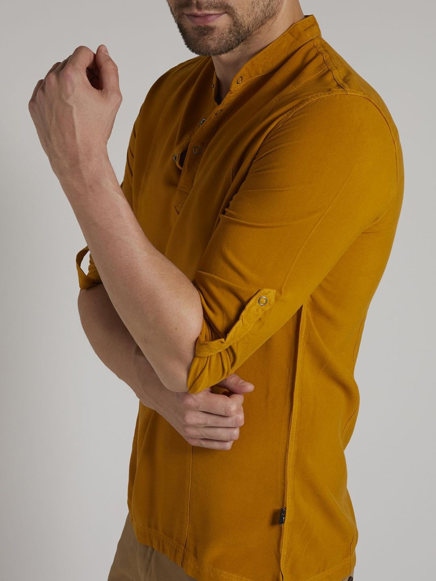 Identiti Mustard Tapered Fit Short Kurta
