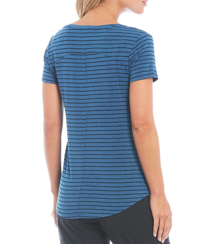 prAna Foundation Lightweight Stretch Jersey Short Sleeve Striped V-Neck Pocket Tee