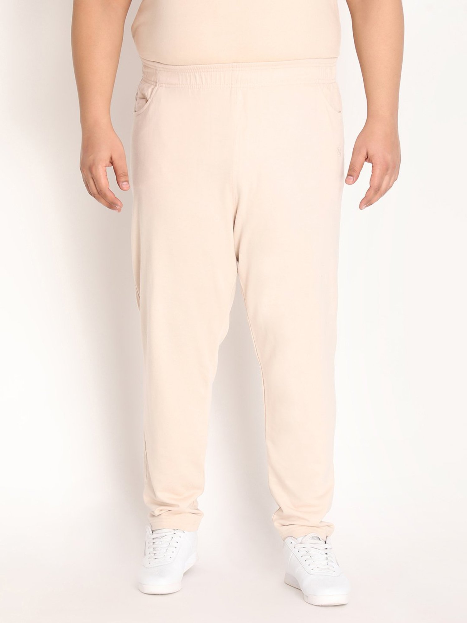 Chkokko Pastel Beige Cotton Relaxed Fit Trackpants