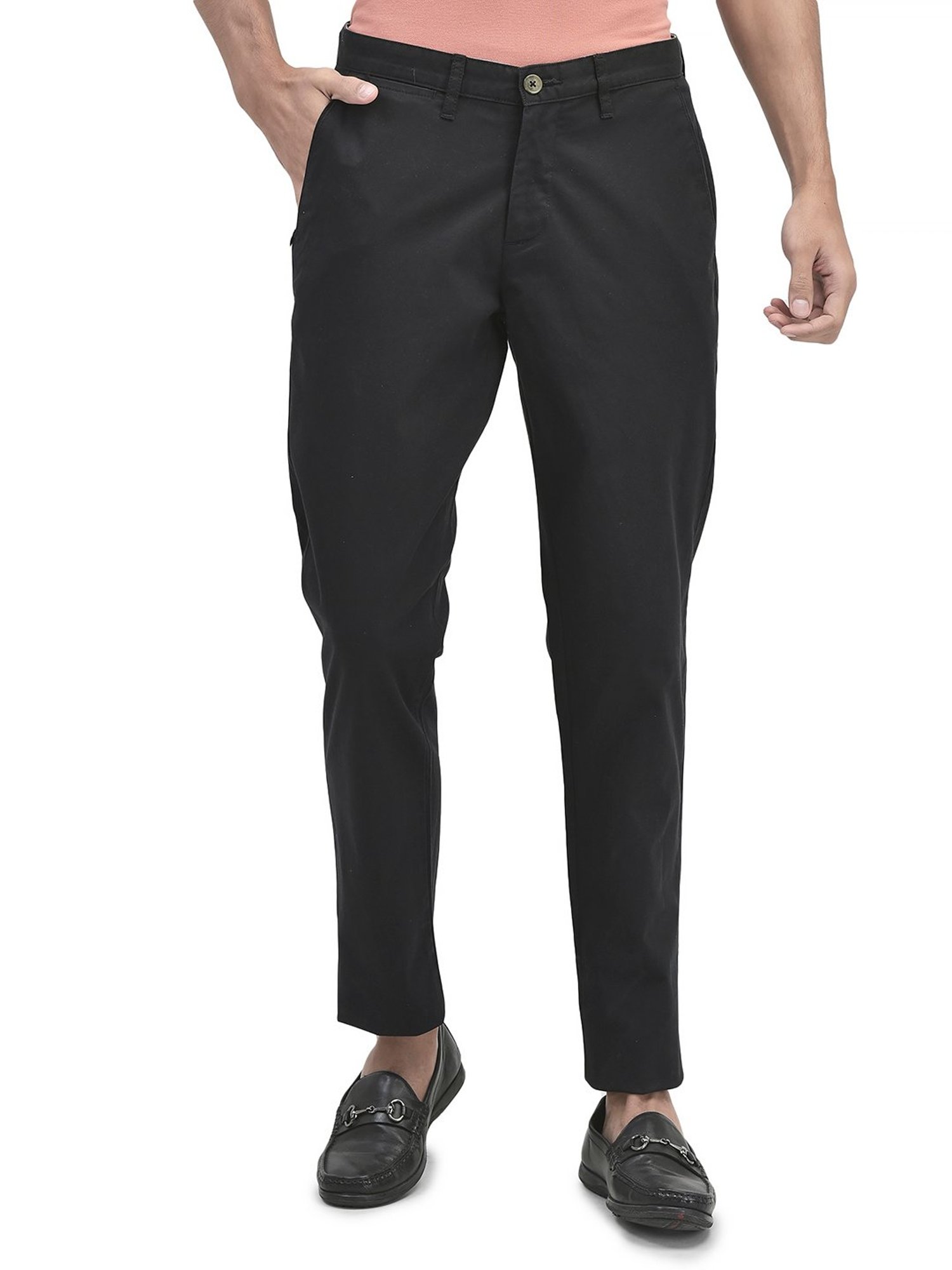 Woodland Black Regular Fit Flat Front Trousers