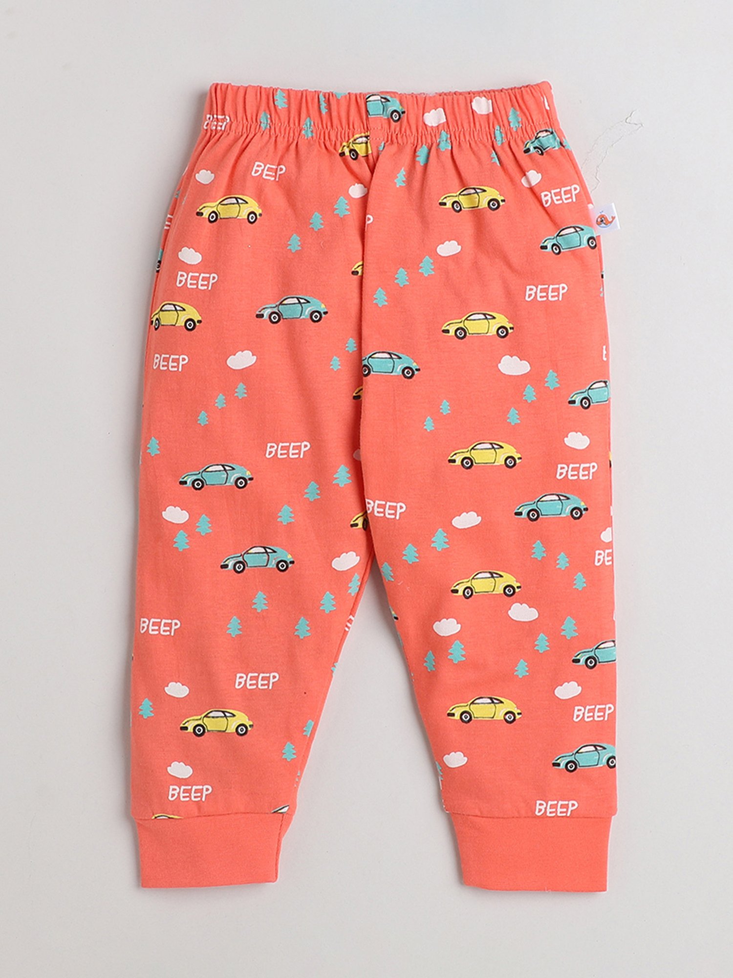 Bumzee Boys Yellow & Coral Printed Full Sleeves T-Shirt with Pyjamas