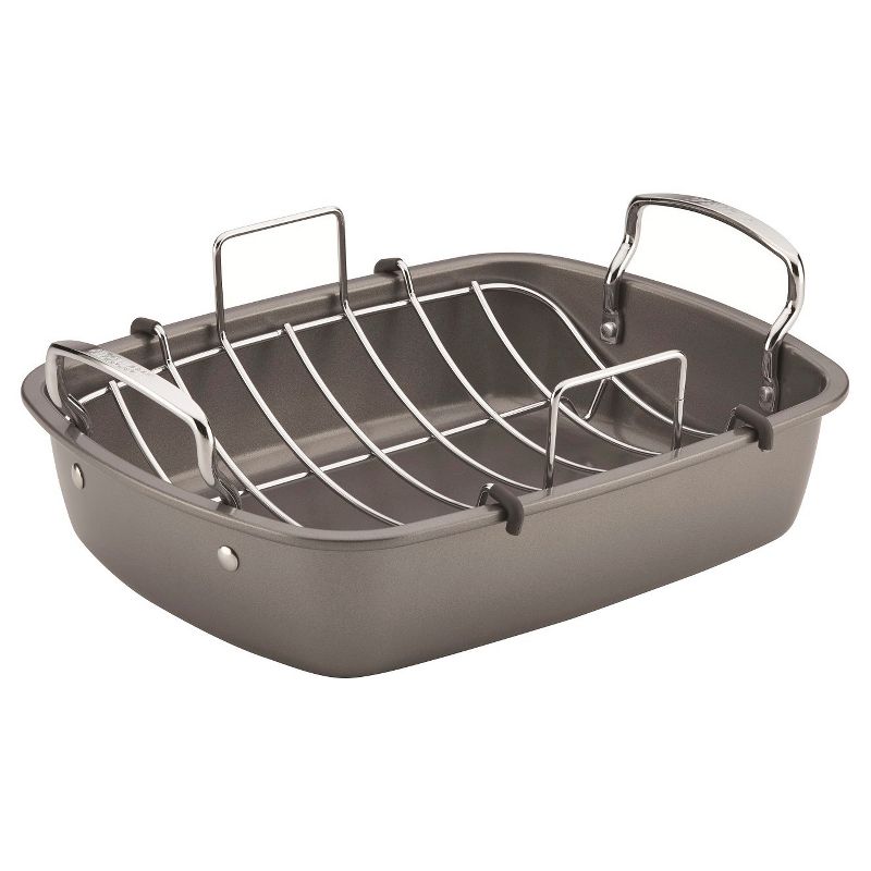 T-fal Simply Cook Nonstick Cookware, Roaster with Rack, 15", Gray