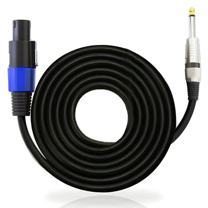 Speakon to 1/4" Audio Connection Cord - Speakon Connector to 1/4 Inch Male 15 ft 12 Gauge Black Heavy Duty Professional Speaker Cable Wire - Delivers Sound -  Pro PPSJ15
