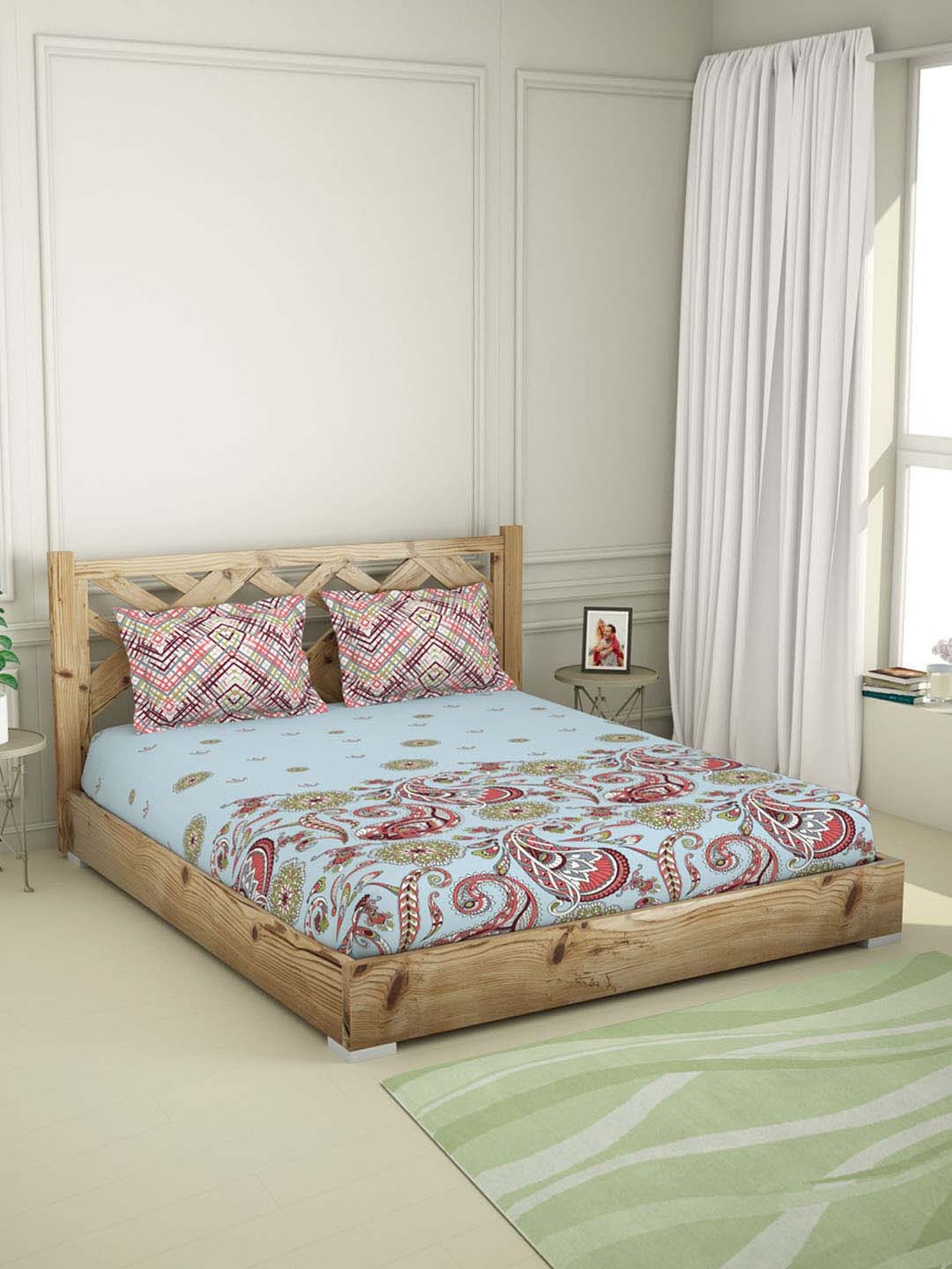 Spaces Delicate Blue Cotton 144 TC Bed Sheet Set