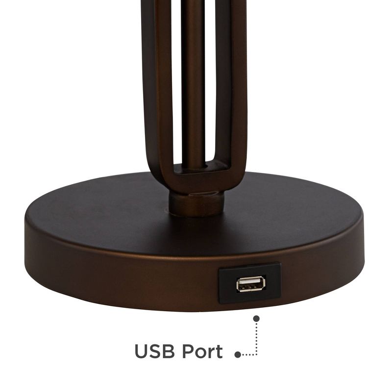 Franklin Iron Works Mission Desk Table Lamp with Hotel Style USB Charging Port Industrial Rubbed Bronze Natural Mica Shade for Bedroom Office