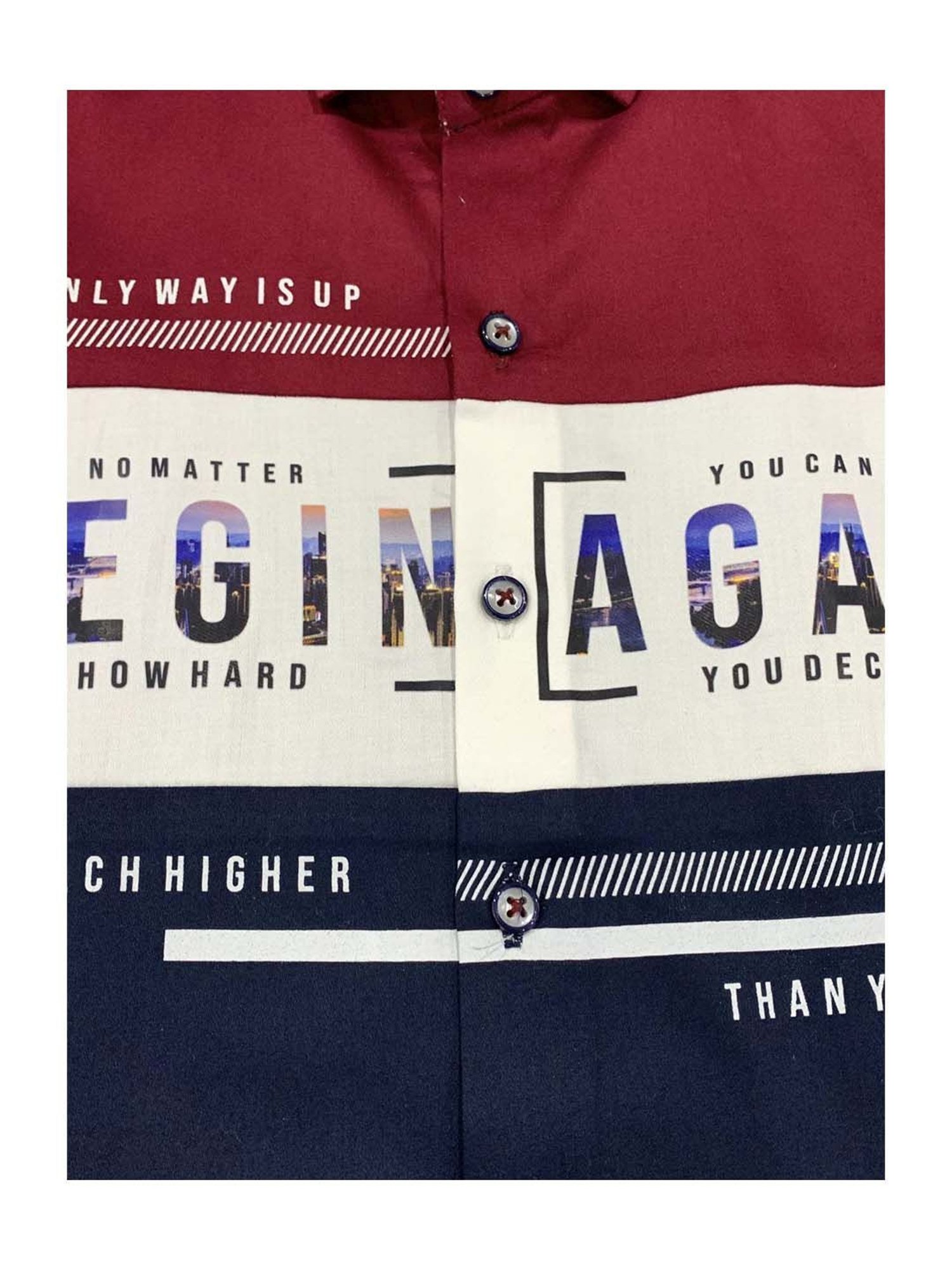 Cavio Kids Maroon & Navy Cotton Color Block Full Sleeves Shirt