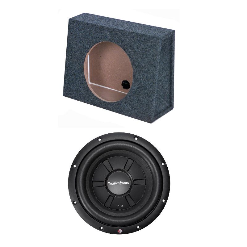 QPower Single 10 Inch Slim Shallow Sealed Subwoofer Enclosure Speaker Box and Rockford Fosgate R2SD4-10 400 Watt DVC Car Audio Subwoofer Speaker