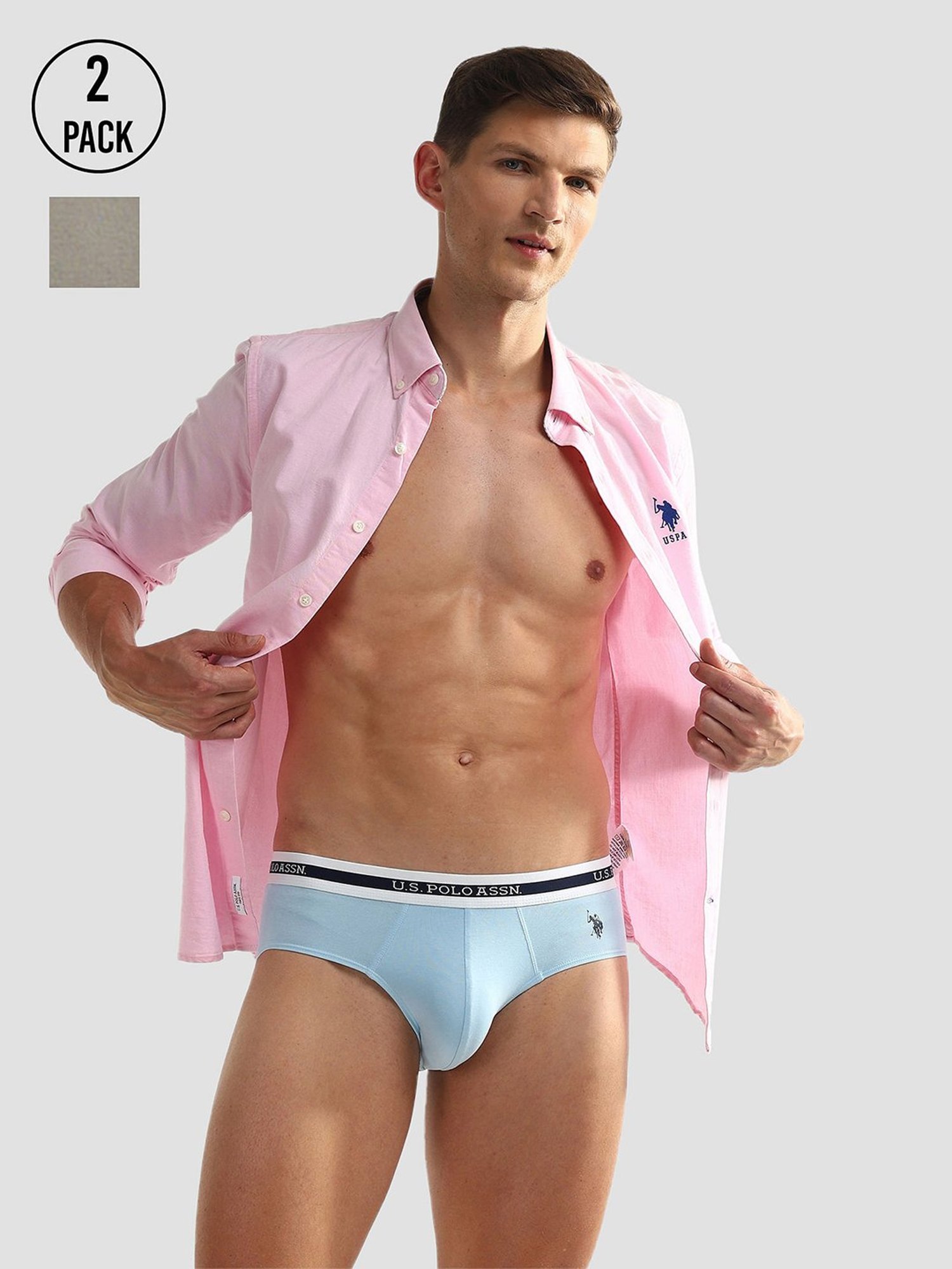U.S. Polo Assn. Sky Blue & Grey Briefs - Pack of 2