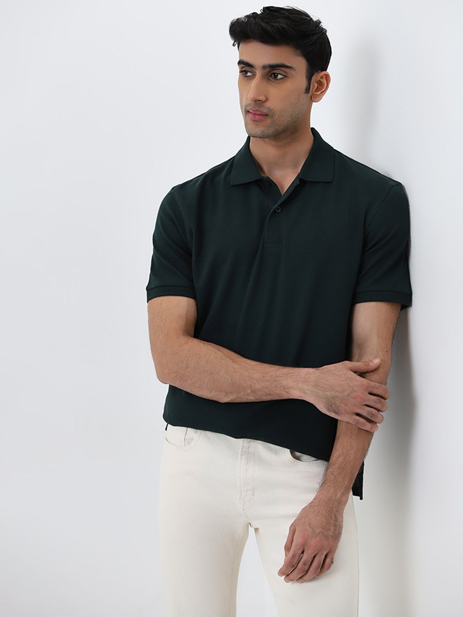 WES Casuals by Westside Green Relaxed-Fit Cotton Blend Polo T-Shirt