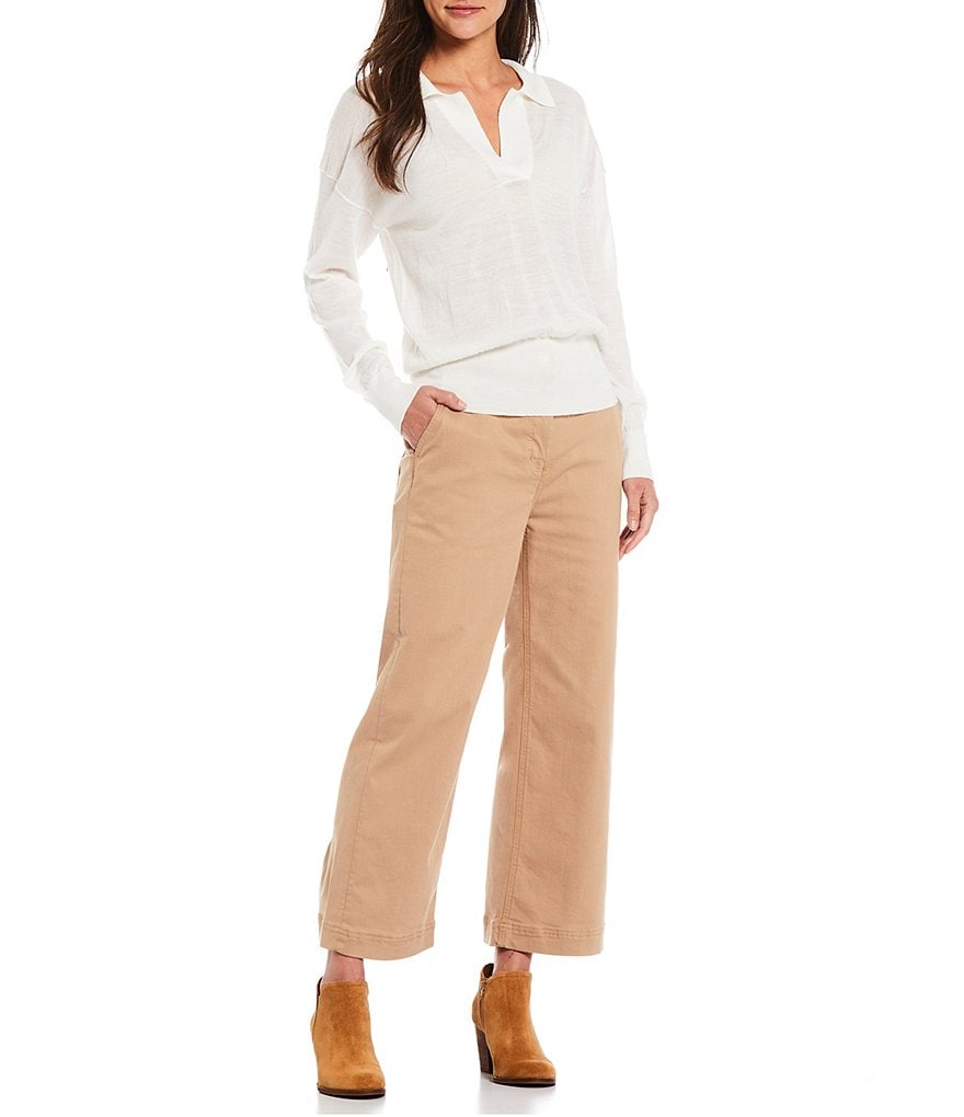 Alex Marie Leonna Lux Zip Front Wide Leg Ankle Length Chino Pants