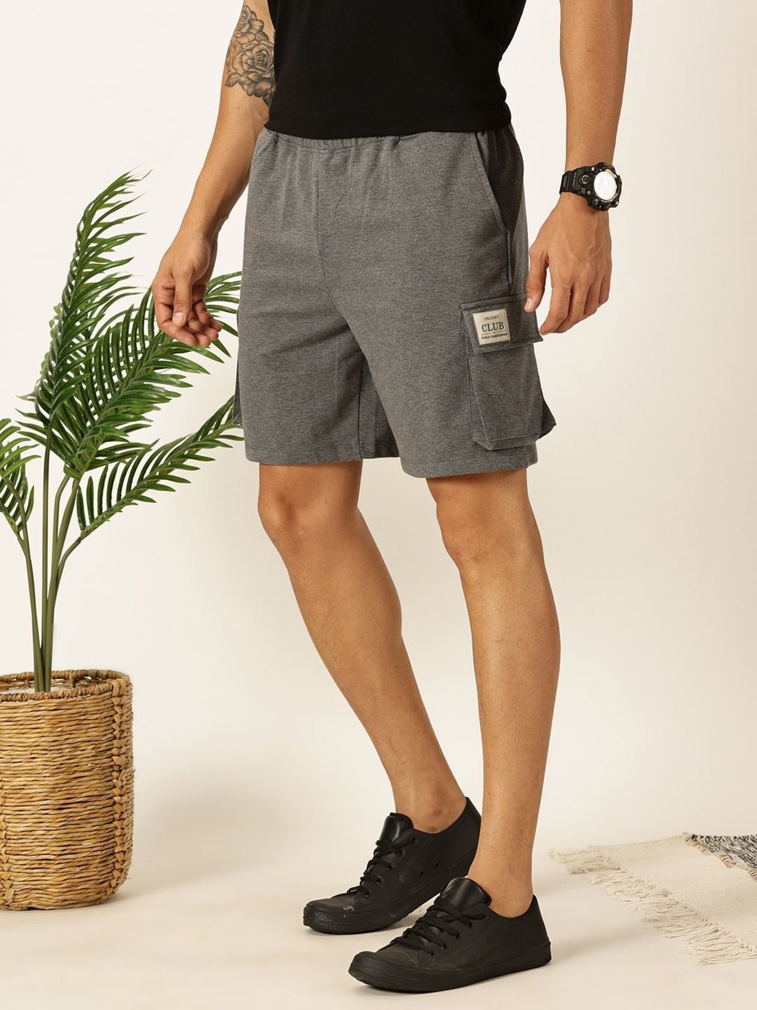 Thomas Scott Charcoal Melange Regular Fit Cargo Shorts