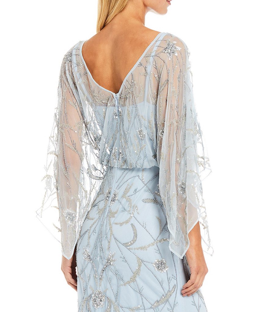 Aidan Mattox Fully Beaded 3/4 Flutter Sleeve Blouson Gown
