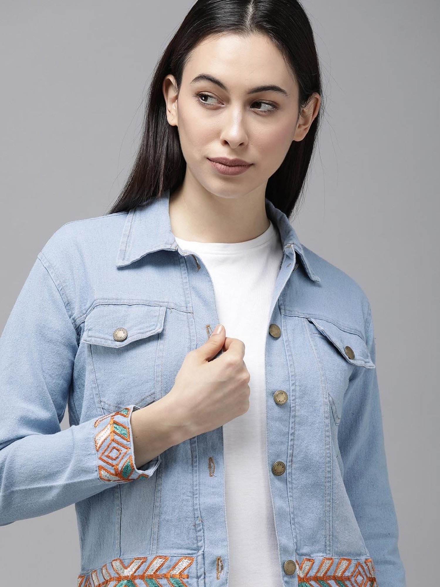 VOXATI Blue Embroidered Denim Jacket