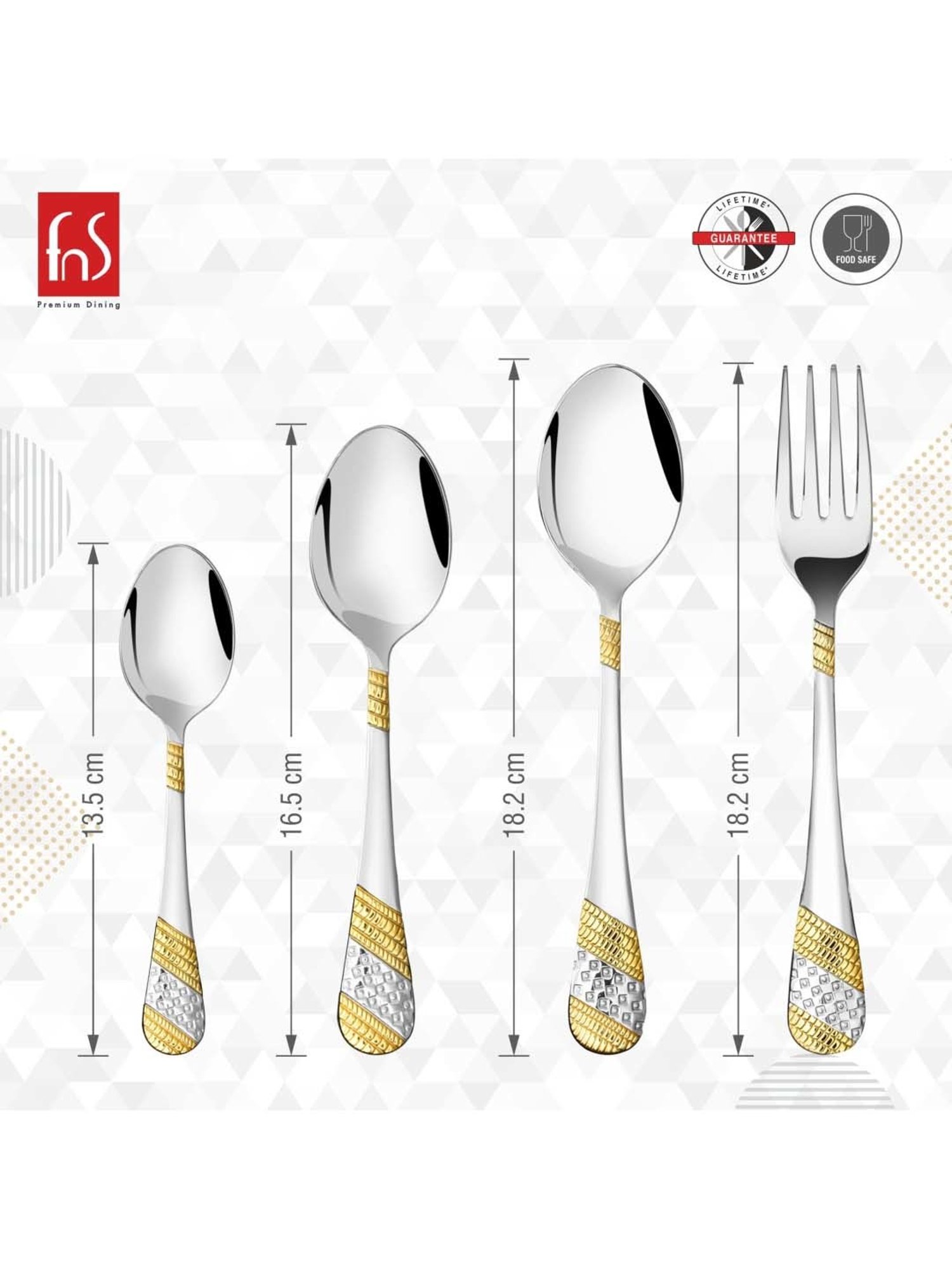 FnS Imperio Silver & Gold Stainless Steel Cutlery - Set of 24