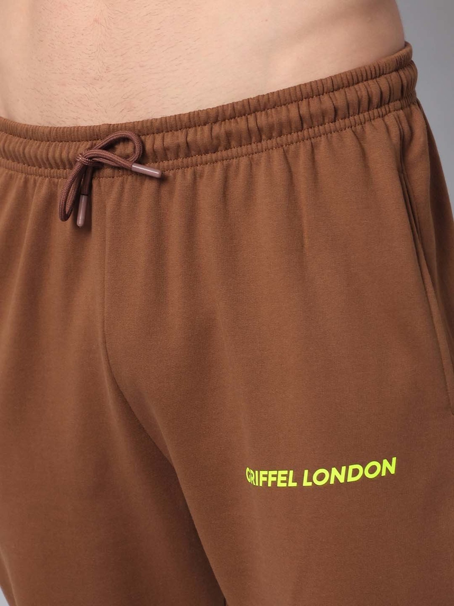 GRIFFEL Brown Regular Fit Logo Print Hooded Sweatshirt & Trackpants Set