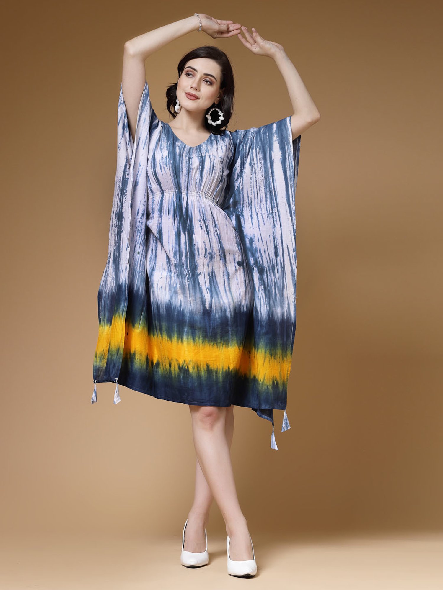 Indibelle Blue Cotton Tie-Dye Kaftan Ethnic Dress
