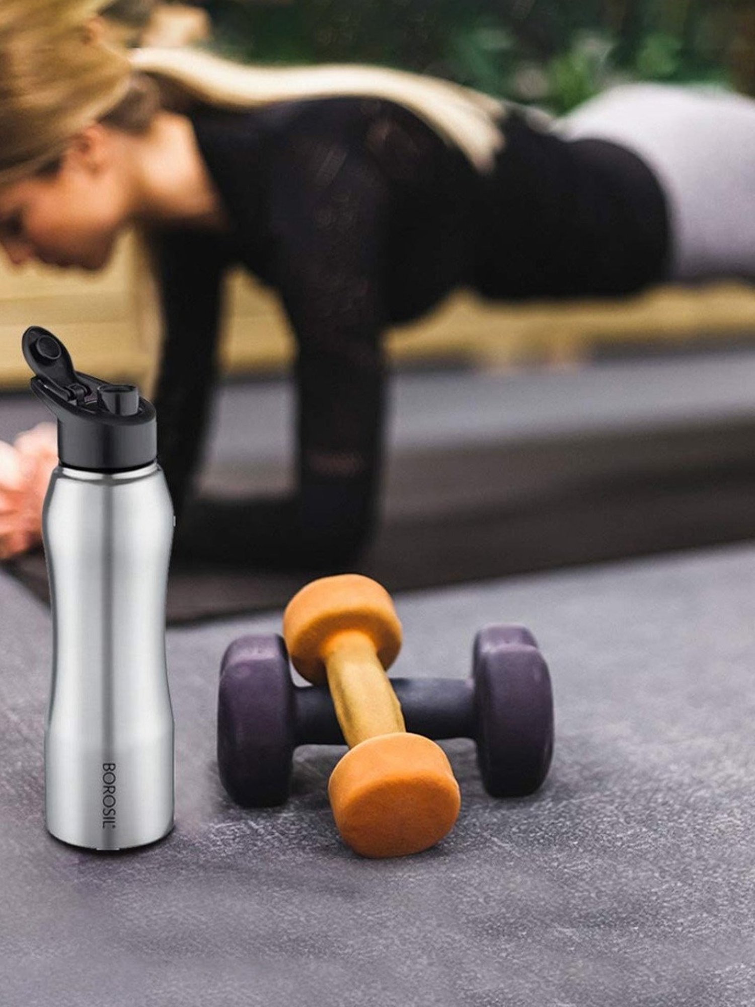 Borosil Water Bottle with Single Wall & Leakproof Set of 2 (Silver, 750 ml)