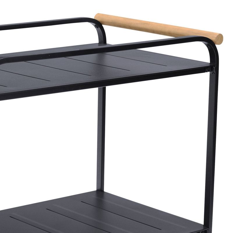 Portals Outdoor Accent Cart in Black Finish and Natural Teak Wood Accent - Armen Living