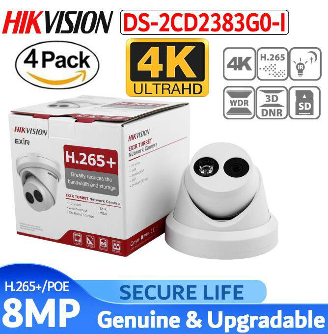 Hikvision  UltraHD 4K 8MP Outdoor Security PoE IP Camera DS-2CD2383G0-I,4.0mm Fixed Lens,3840 &times; 2160,EXIR Turret Network Surveillance Camera,30m Night Vision,H.265+, IP67 Waterproof, 1-Pack