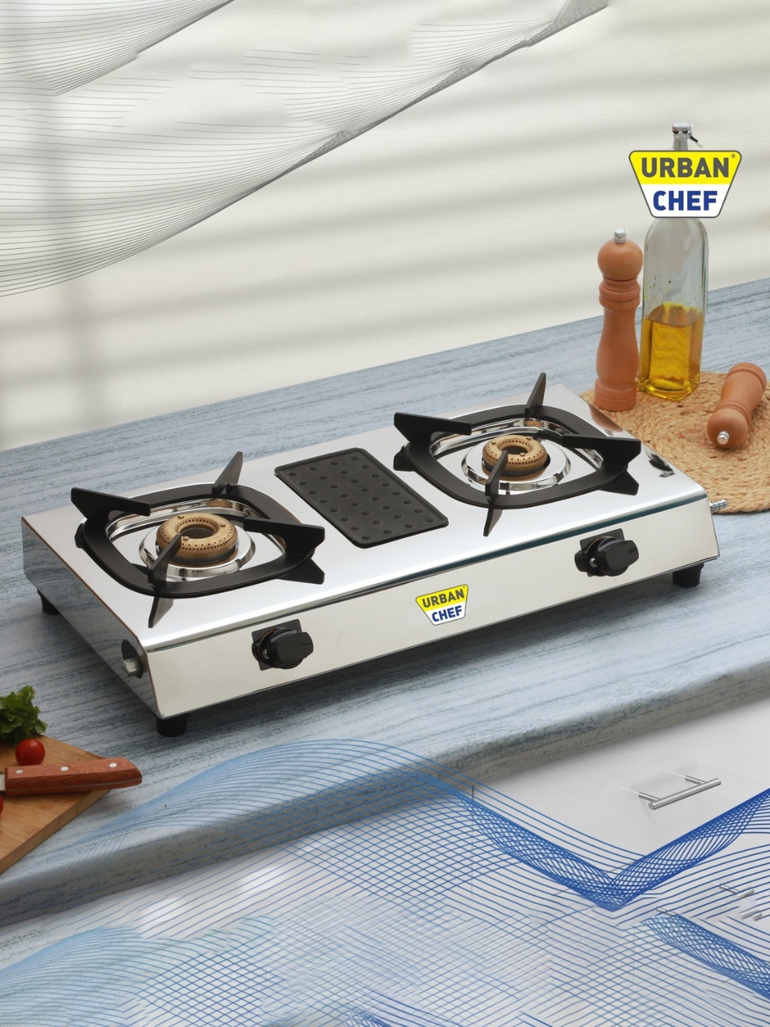 Urban Chef Gas Stove with 2 Burners ( Silver/Black )