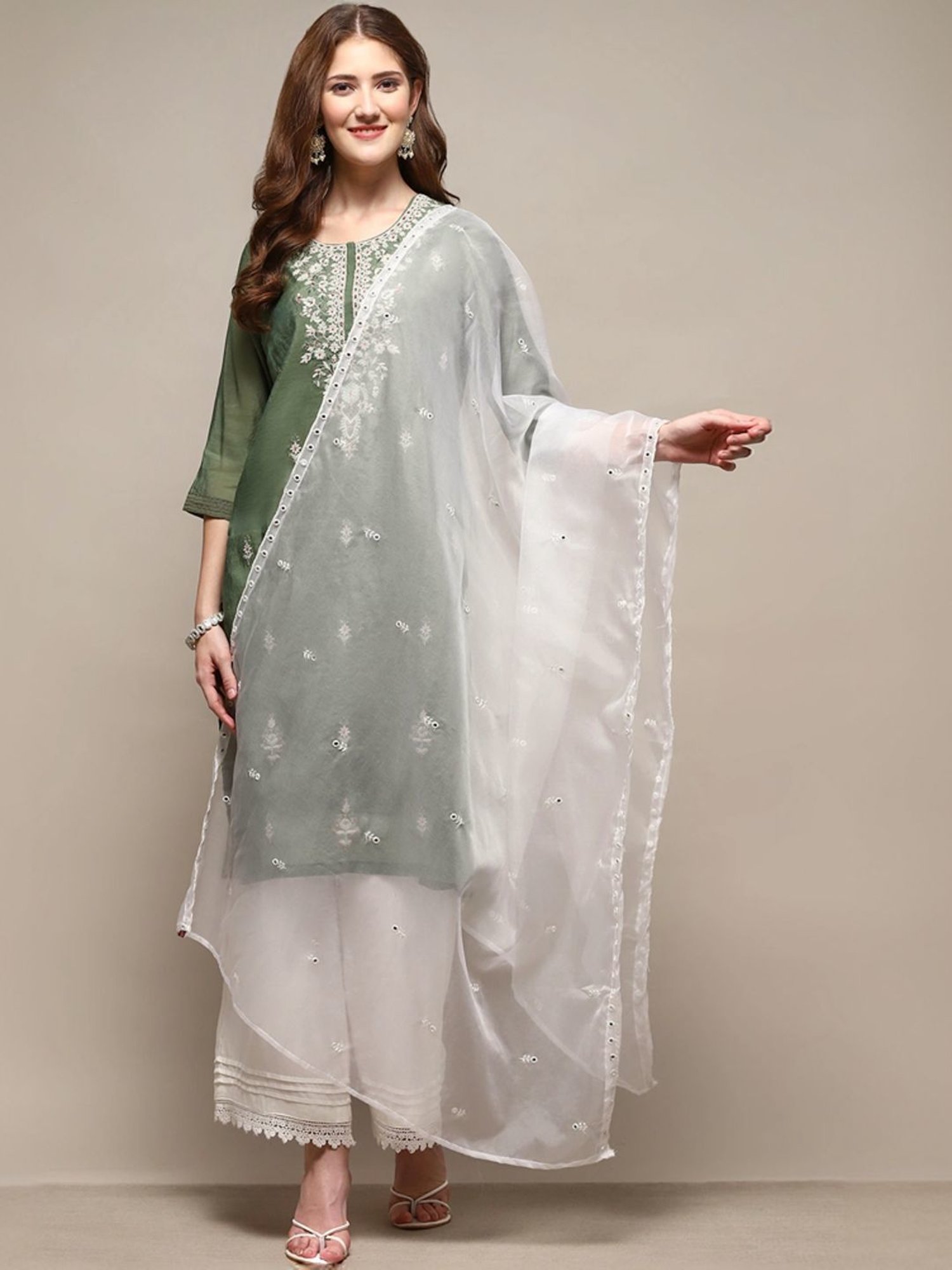 Biba White Embroidered Dupatta