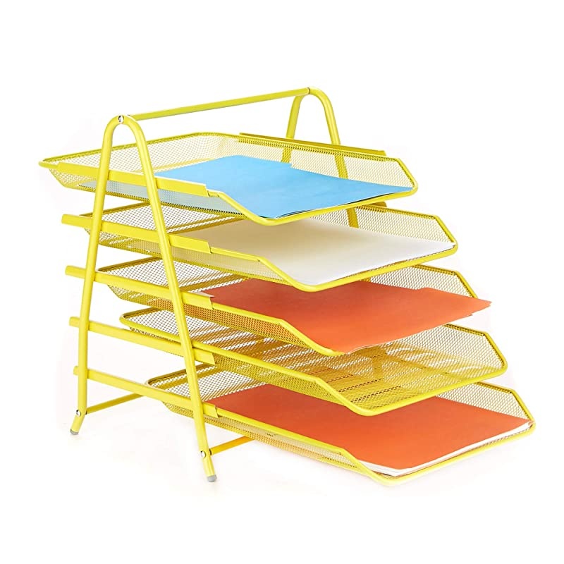 5TPAPERYLW 5 Tier Letter Tray Pull Out Drawer Organizer Folders Files Documents Mail Yellow
