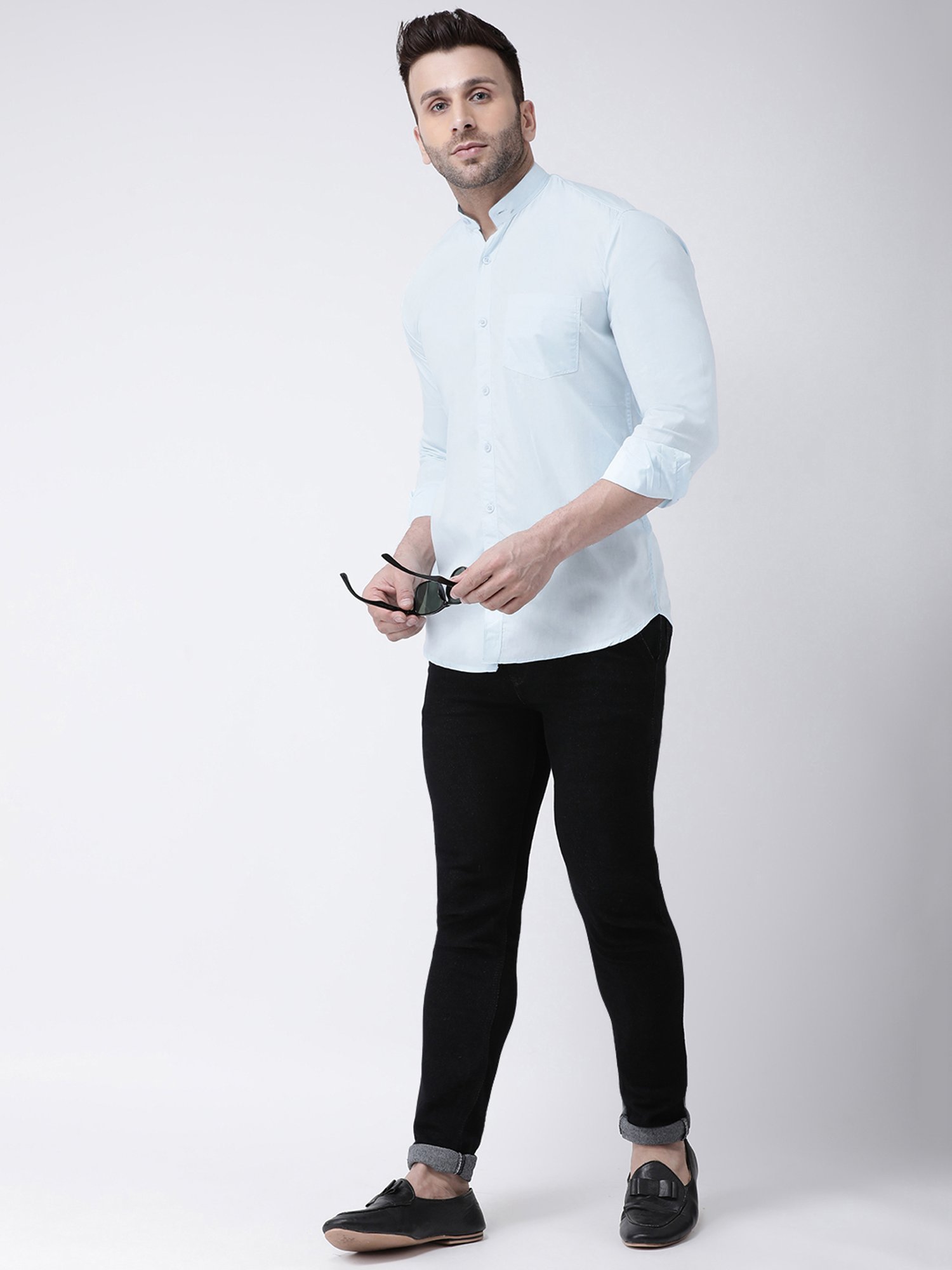 Hangup Plus Ice Blue Slim Fit Pure Cotton Shirt
