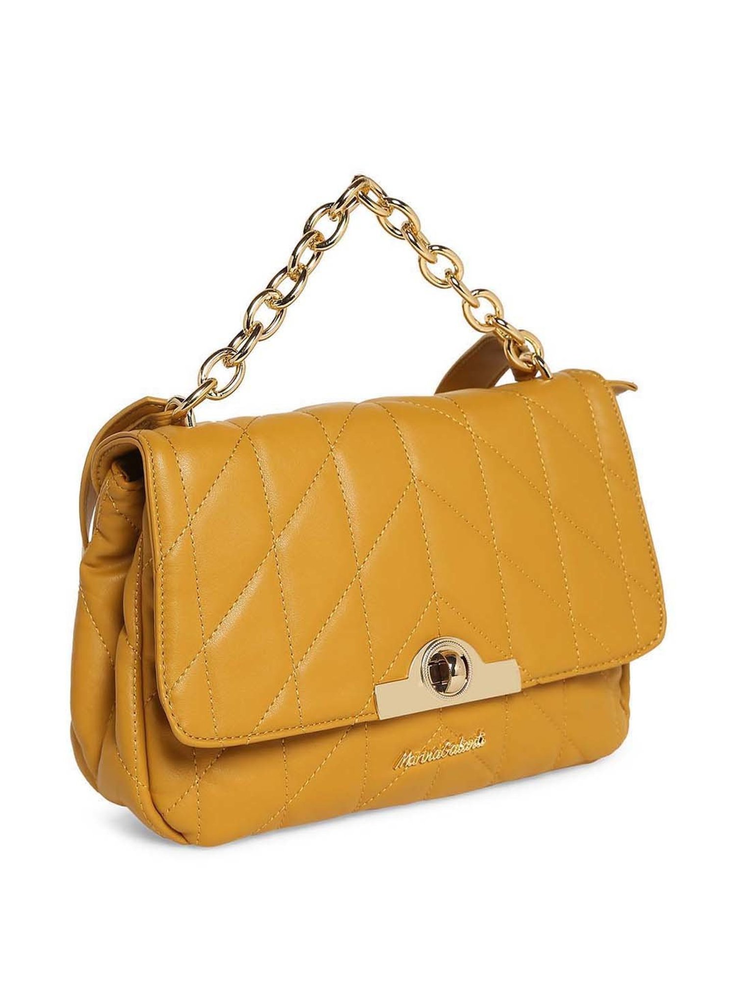 Marina Galanti Yellow Quilted Medium Satchel Handbag