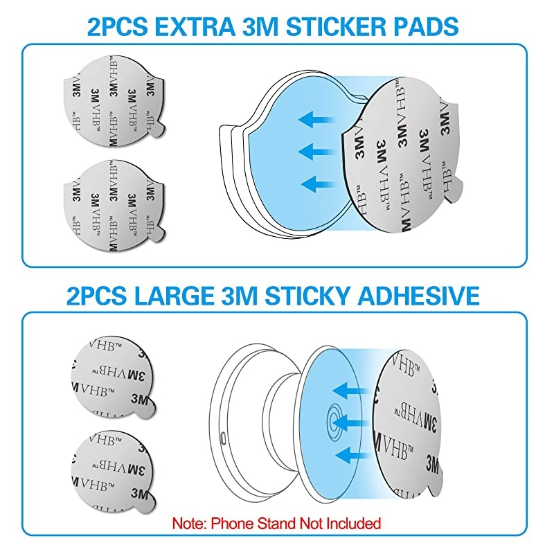 Phone Grip for Socket Holder,  2 Pack Silicone Car Phone Mount Adhesive for Collapsible Grip & Stand with 3M Adhesive Replacement for Car Dashboard, Desk, Wall, Home, Office and More Blue