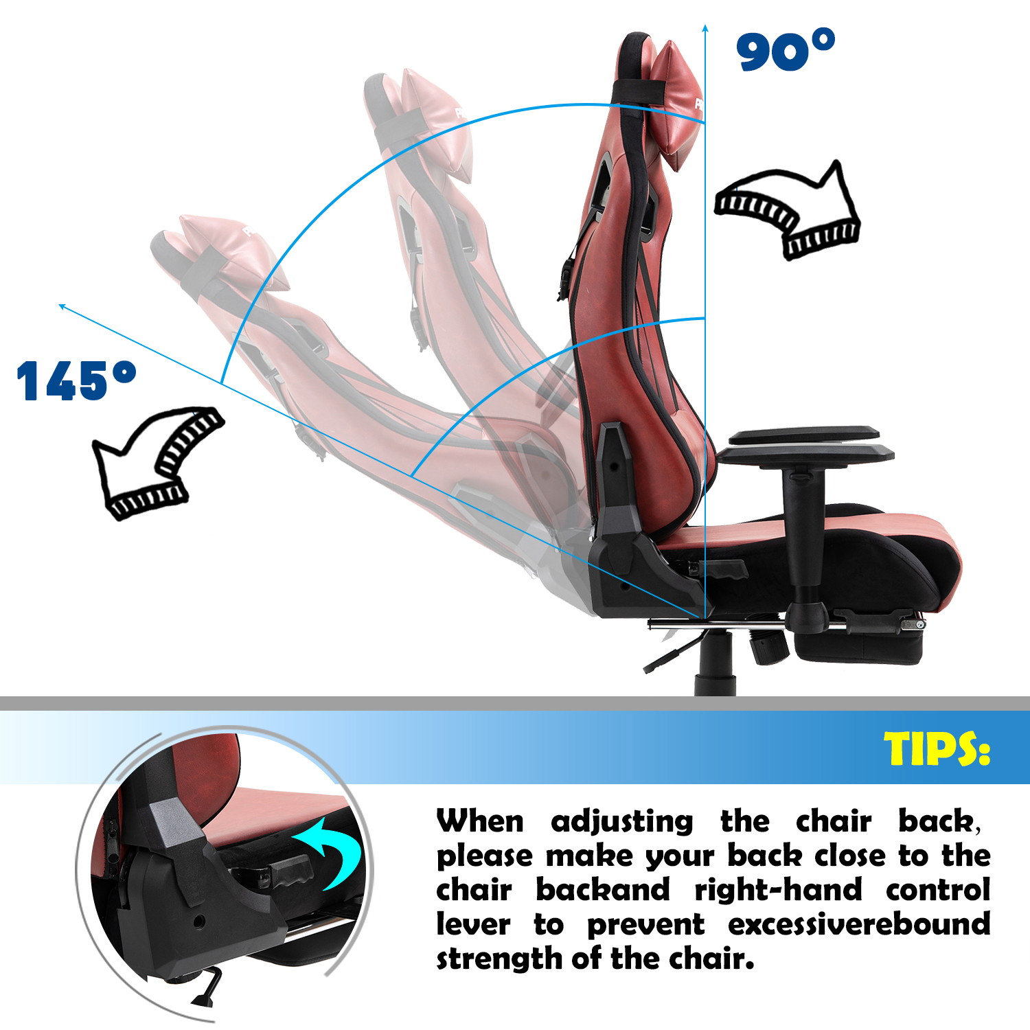 Walsport High-Back Racing Gaming Chair Office Chair Recliner Computer Chair Adjustable PU Leather Desk Chair with Massage Lumbar Support Footrest