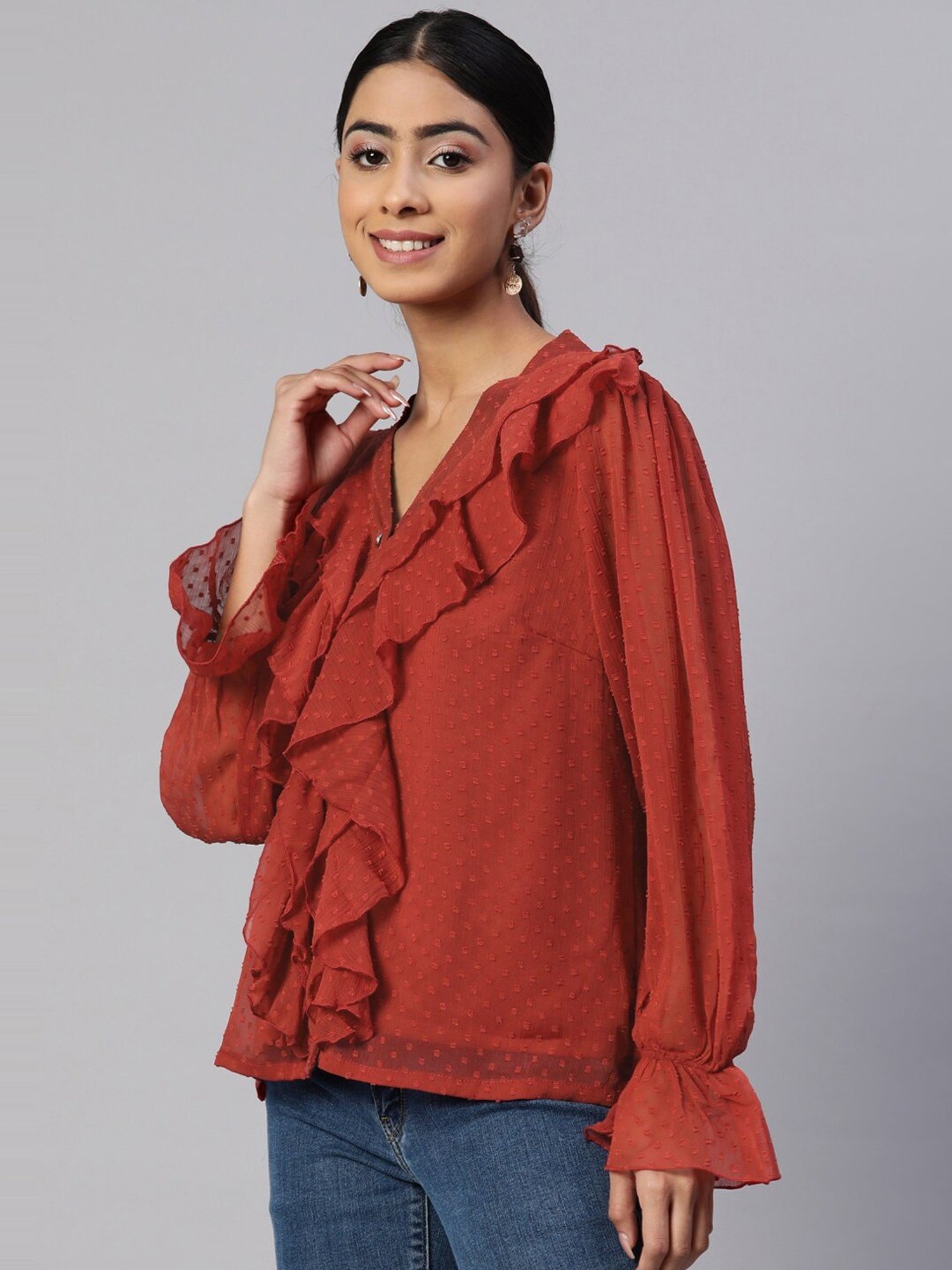 Melon by PlusS Red Self Pattern Top