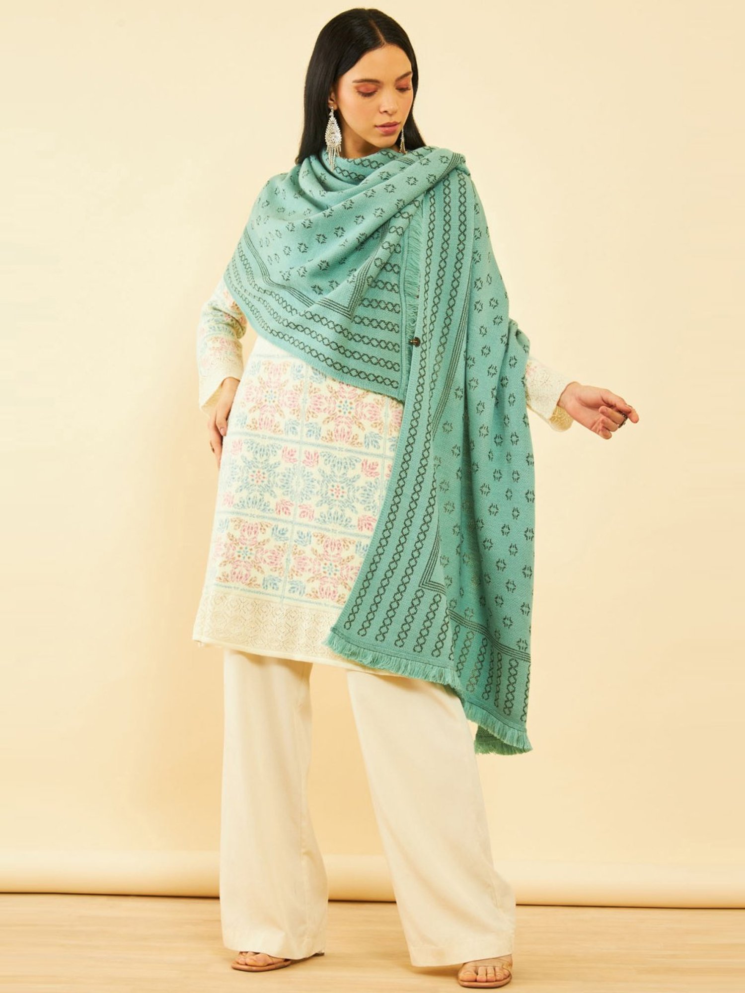 Soch Turquoise Printed Shawl