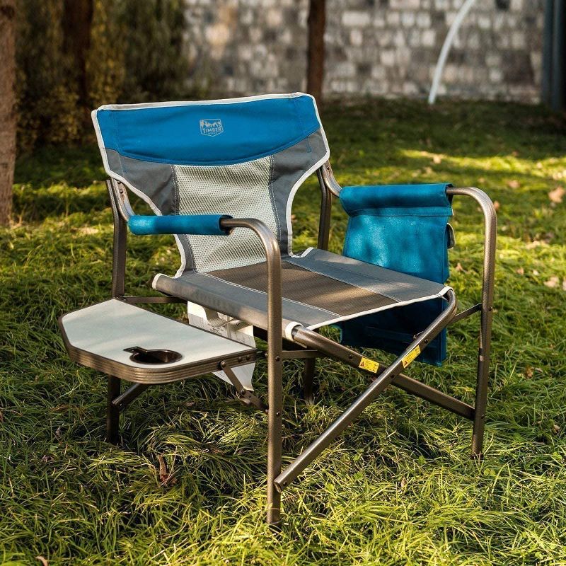 Timber Ridge Portable Lightweight Aluminum Frame Folding Camping Directors Chairs with Side Tables & Cupholders (2 Pack)