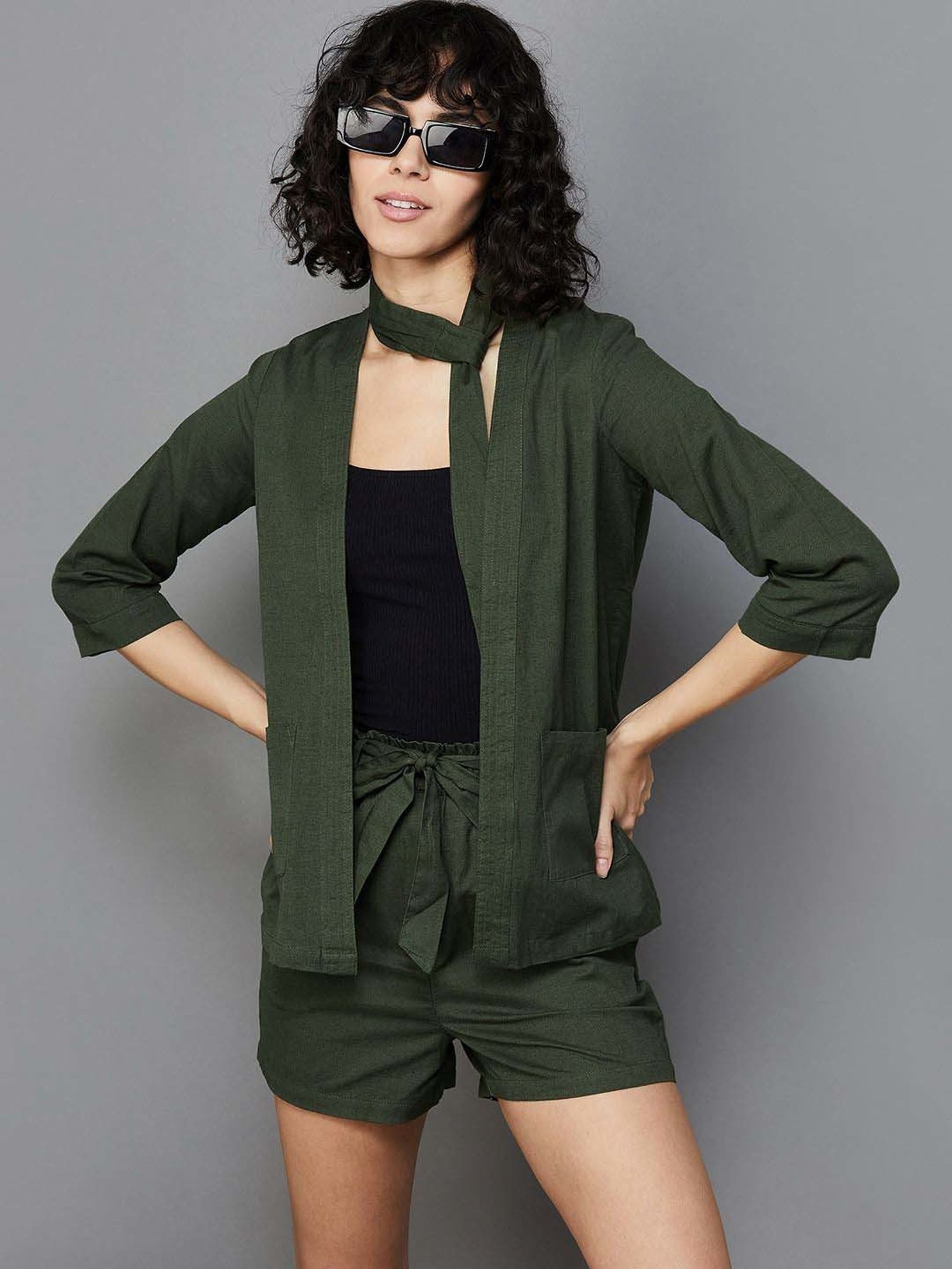 Fame Forever by Lifestyle Olive Green Cotton Shrug