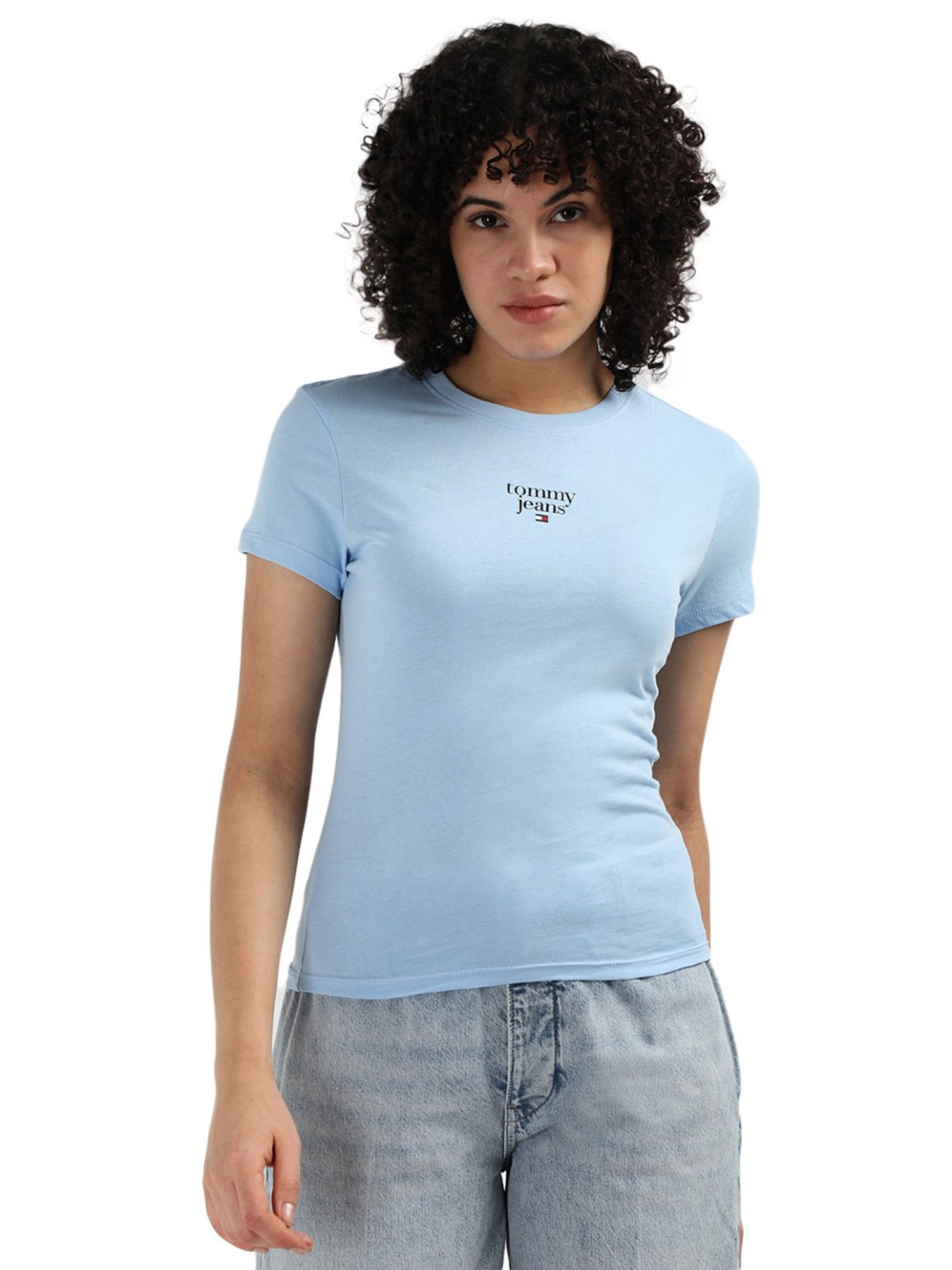 Tommy Hilfiger Blue Cotton Printed Women Slim Fit T-Shirt