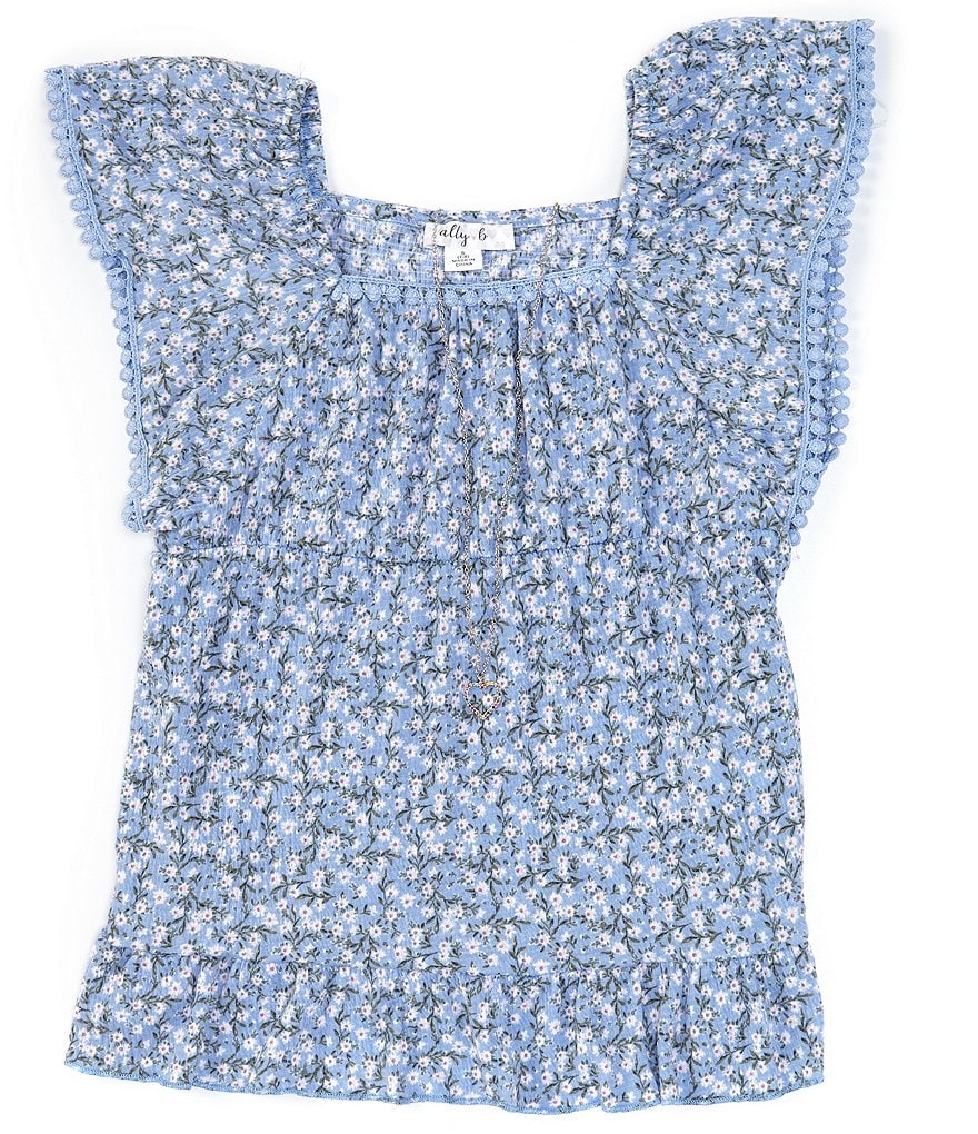 Ally B Big Girls 7-16 Flutter-Sleeve Floral Blouse