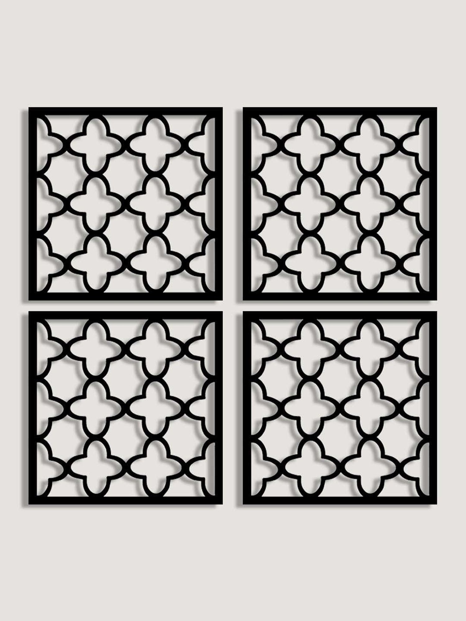 Art Street Black Mdf Jharokha Jali Square Hanging Ornaments Wall Art - Set of 4