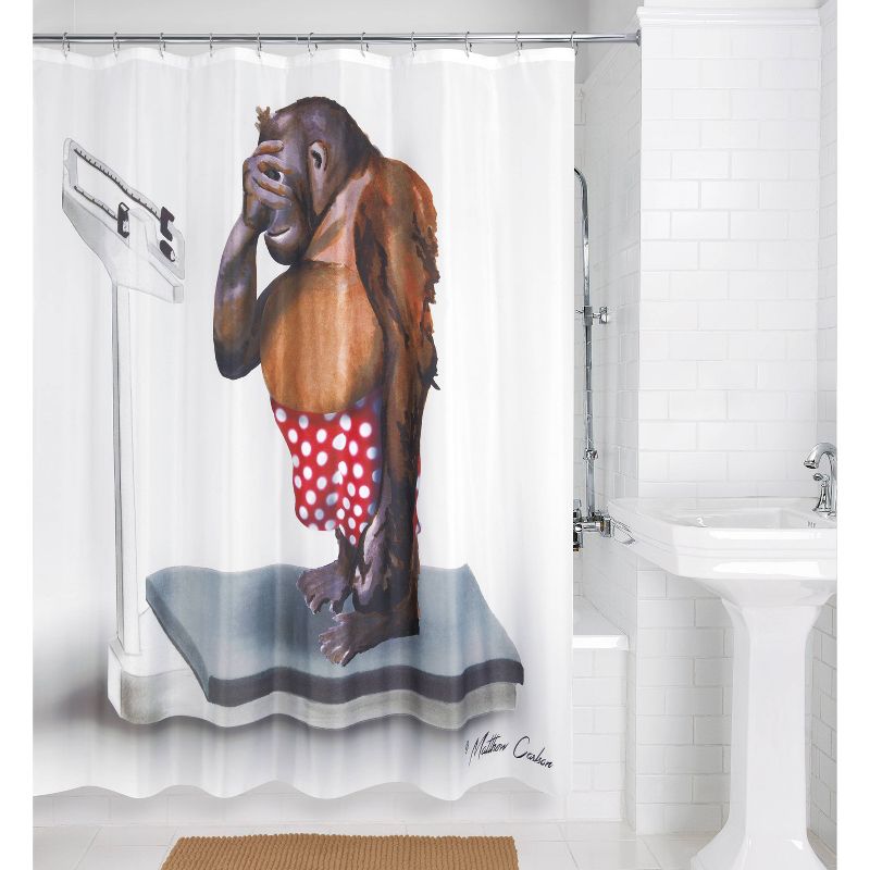 Weight Watcher Monkey Shower Curtain White/Brown - Allure Home Creations