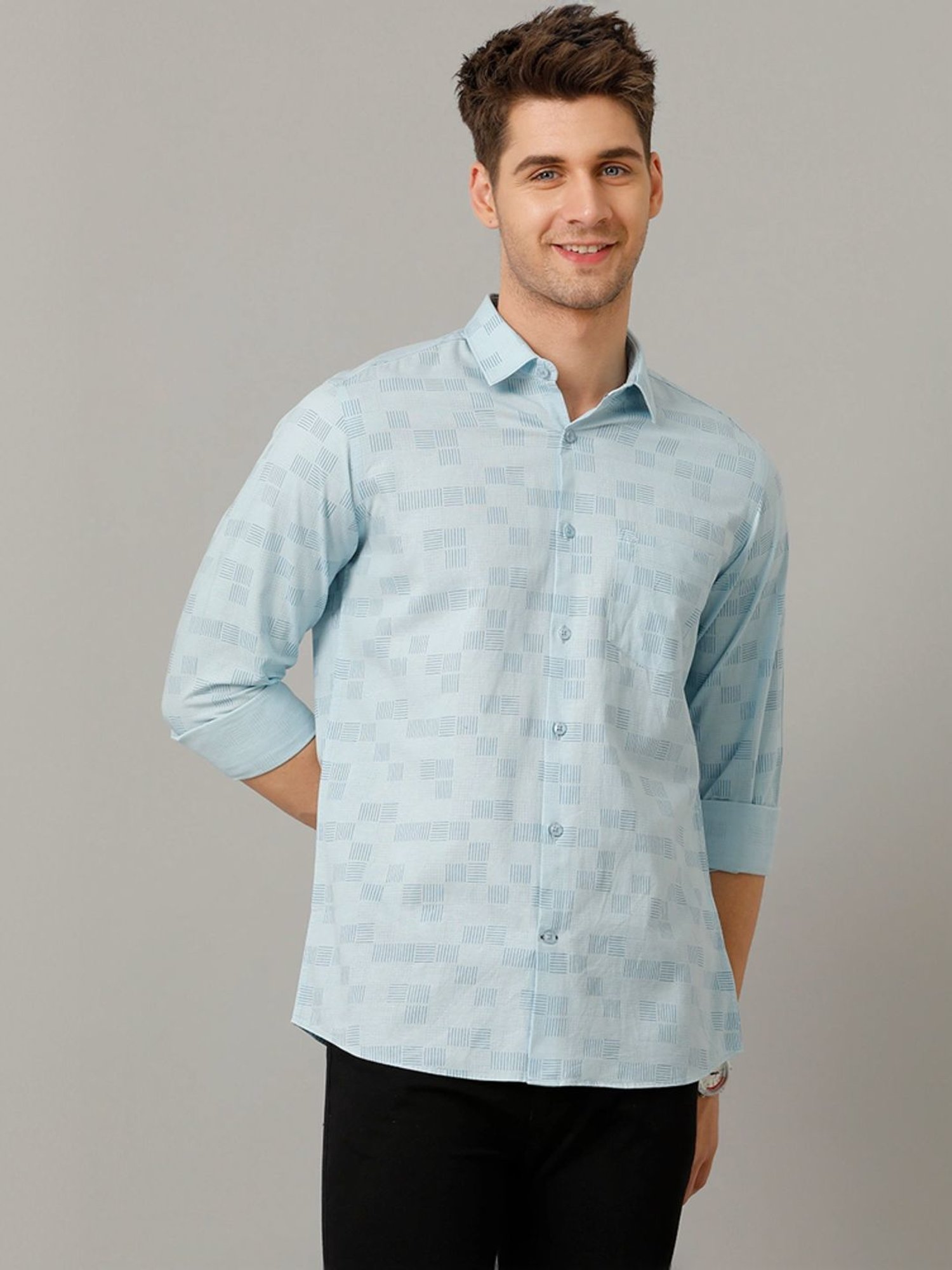Spykar Blue Cotton Slim Fit Checks Shirt