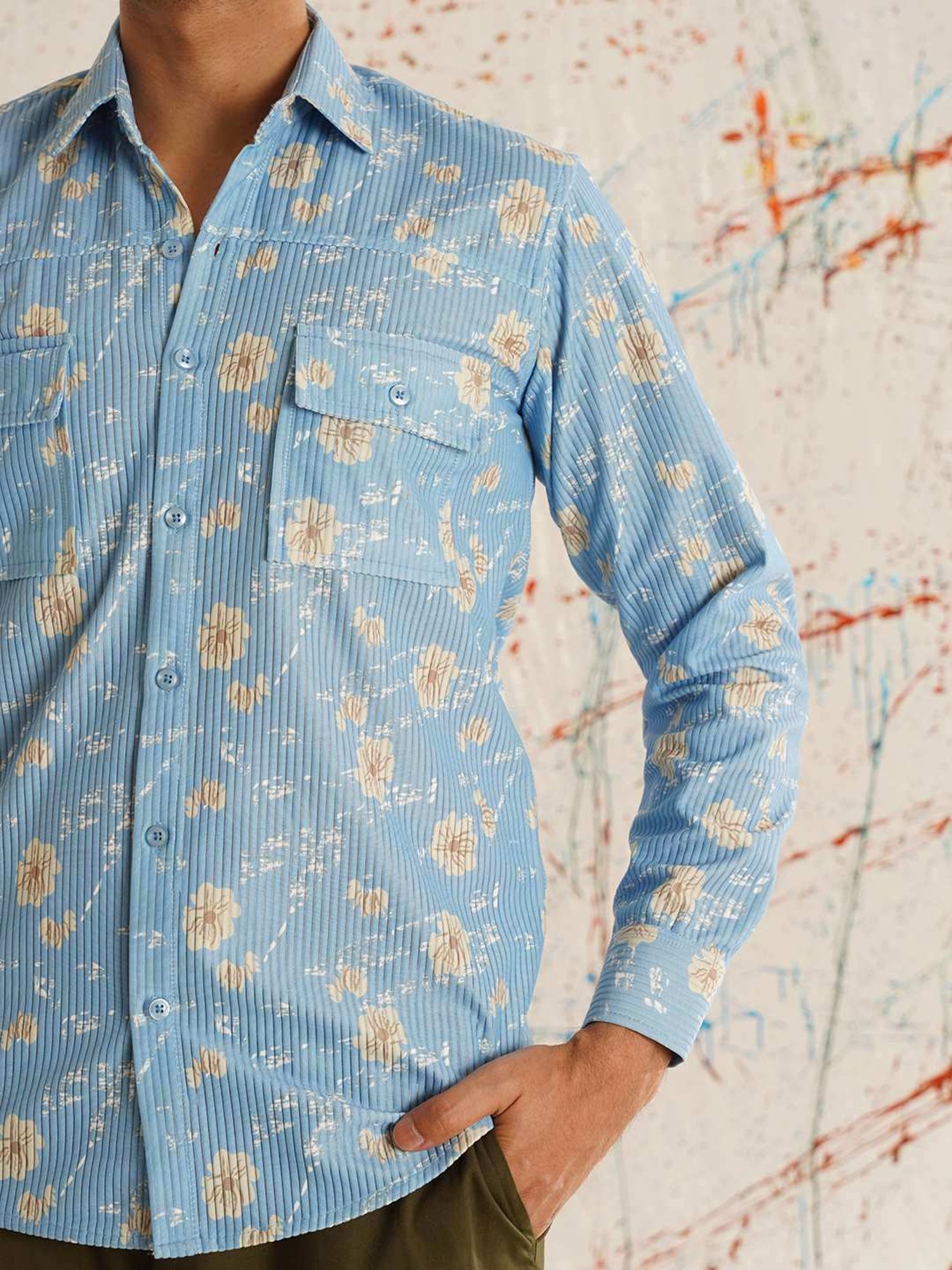 Indian Needle Blue Regular Fit Floral Print Shirt