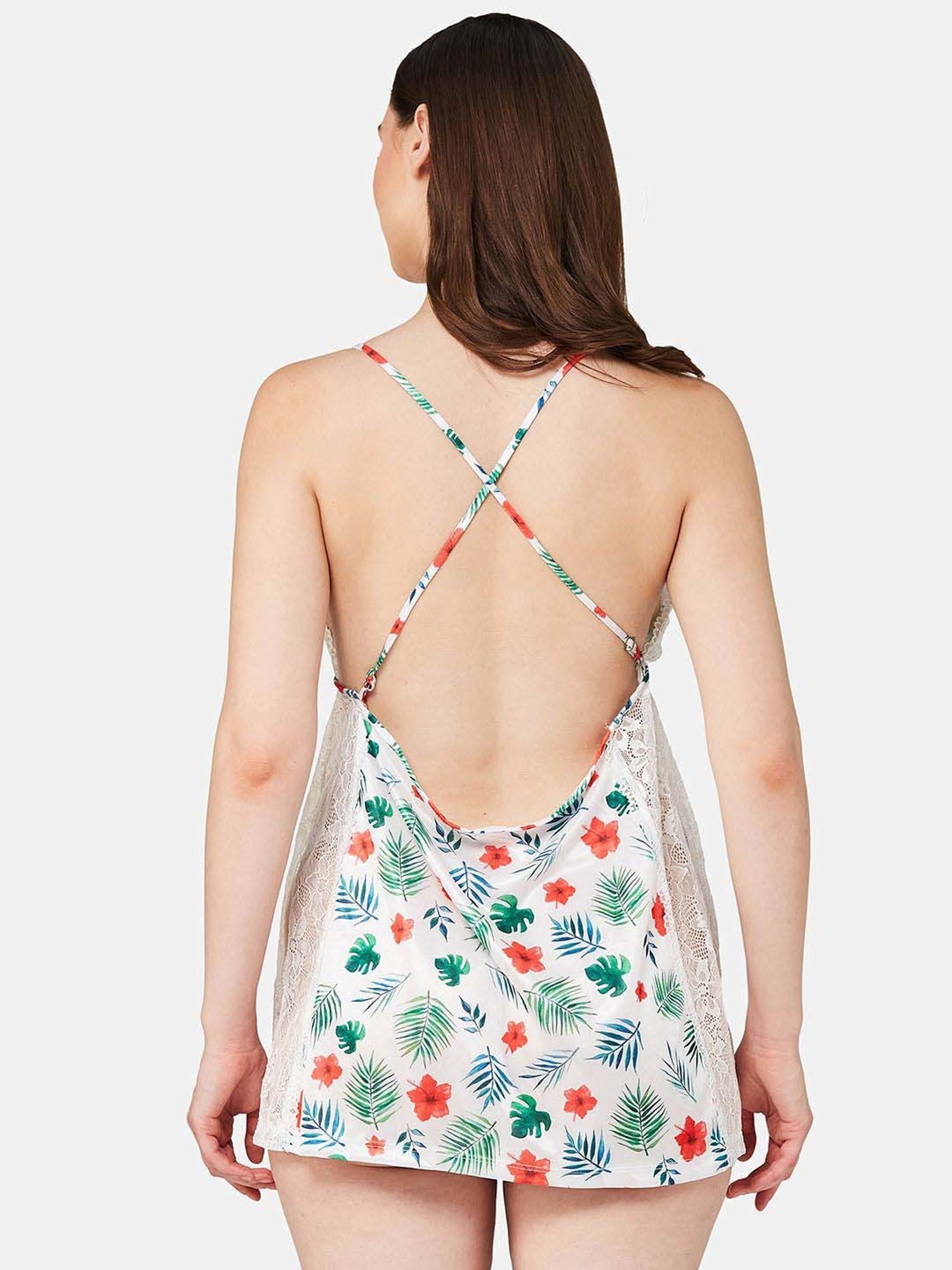 Secrets By ZeroKaata White Printed Babydoll With Panty