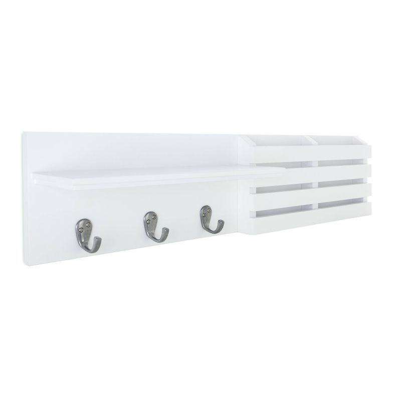 Sydney Wall Shelf with Hooks and Mail Sorter - White