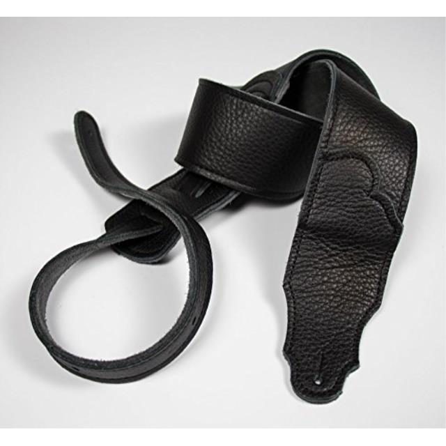 franklin strap 2.5" original black glove leather with suede backing guitar strap black stitching