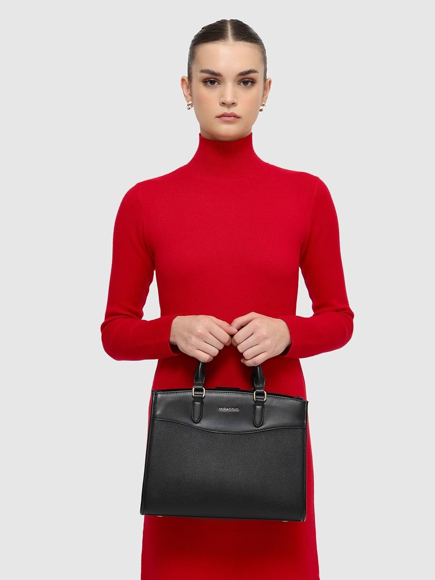 Miraggio Alana Black Medium Satchel Handbag