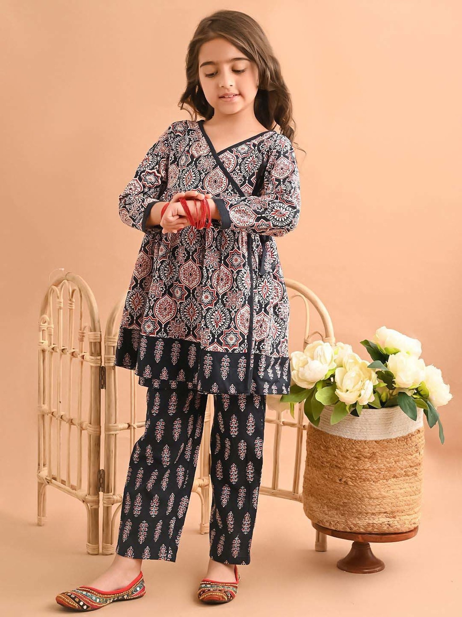 LilPicks Kids Multicolor Cotton Printed Full Sleeves Kurta Set