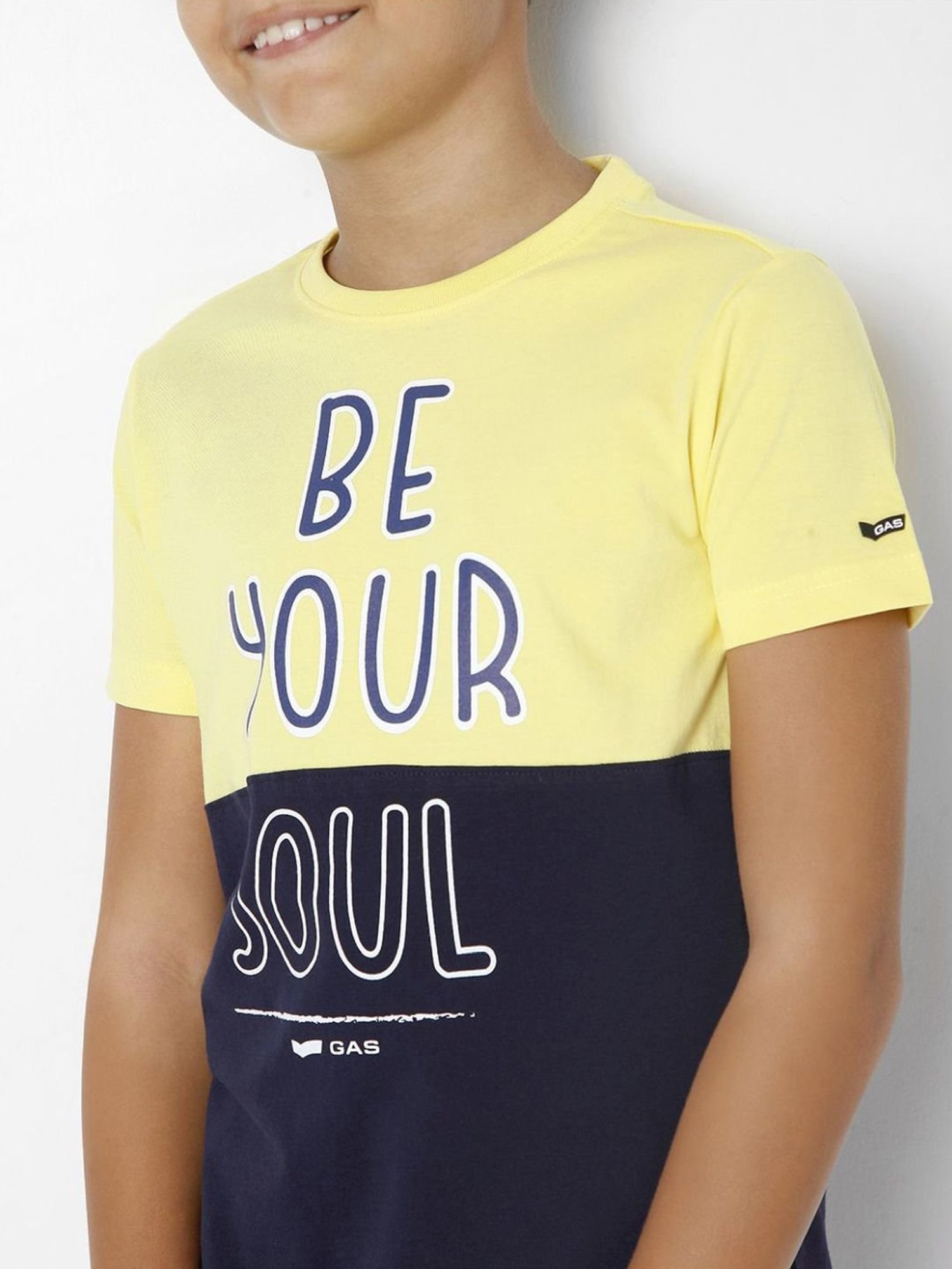 Gas Kids Yellow & Navy Cotton Color Block T-Shirt