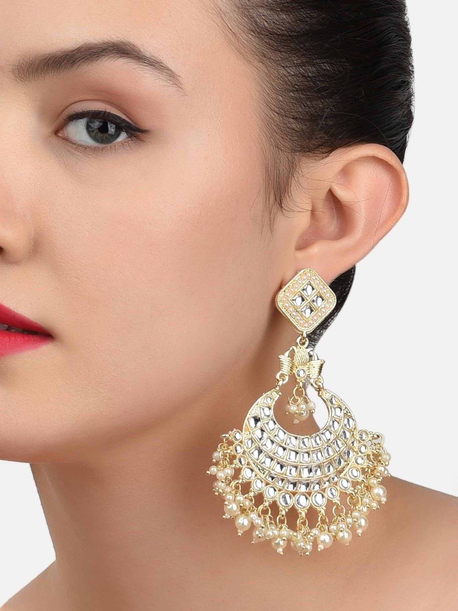 Zaveri Pearls Gold Tone Traditional Kundan & Pearls Dangler Earrings - ZPFK11426