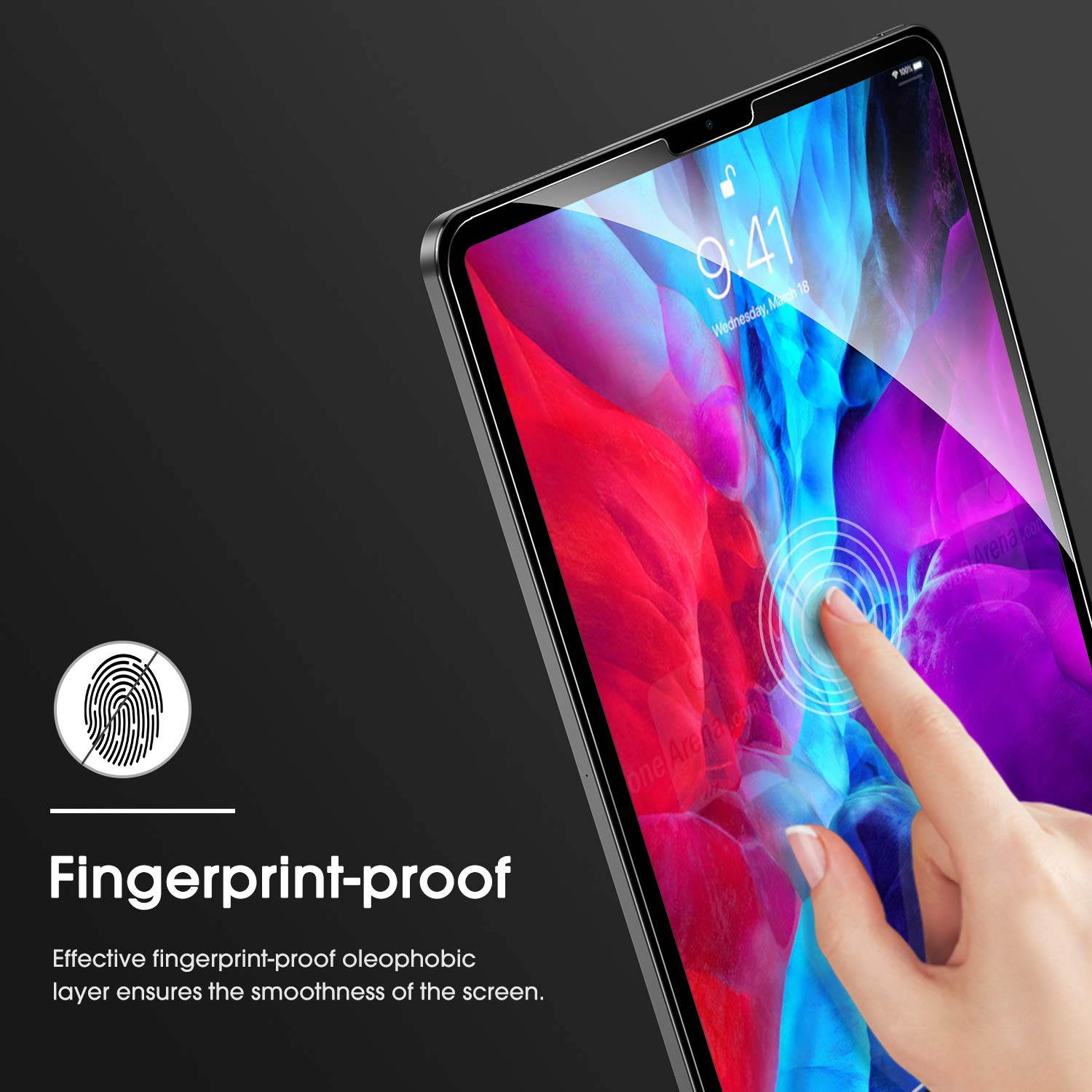 OMOTON [2 Pack] Screen Protector for iPad Pro 12.9 (2020 and 2018 Release) (4th Gen&3rd Gen) [Work with Face ID & Apple Pencil] - Tempered Glass/High Definition / 9 Hardness