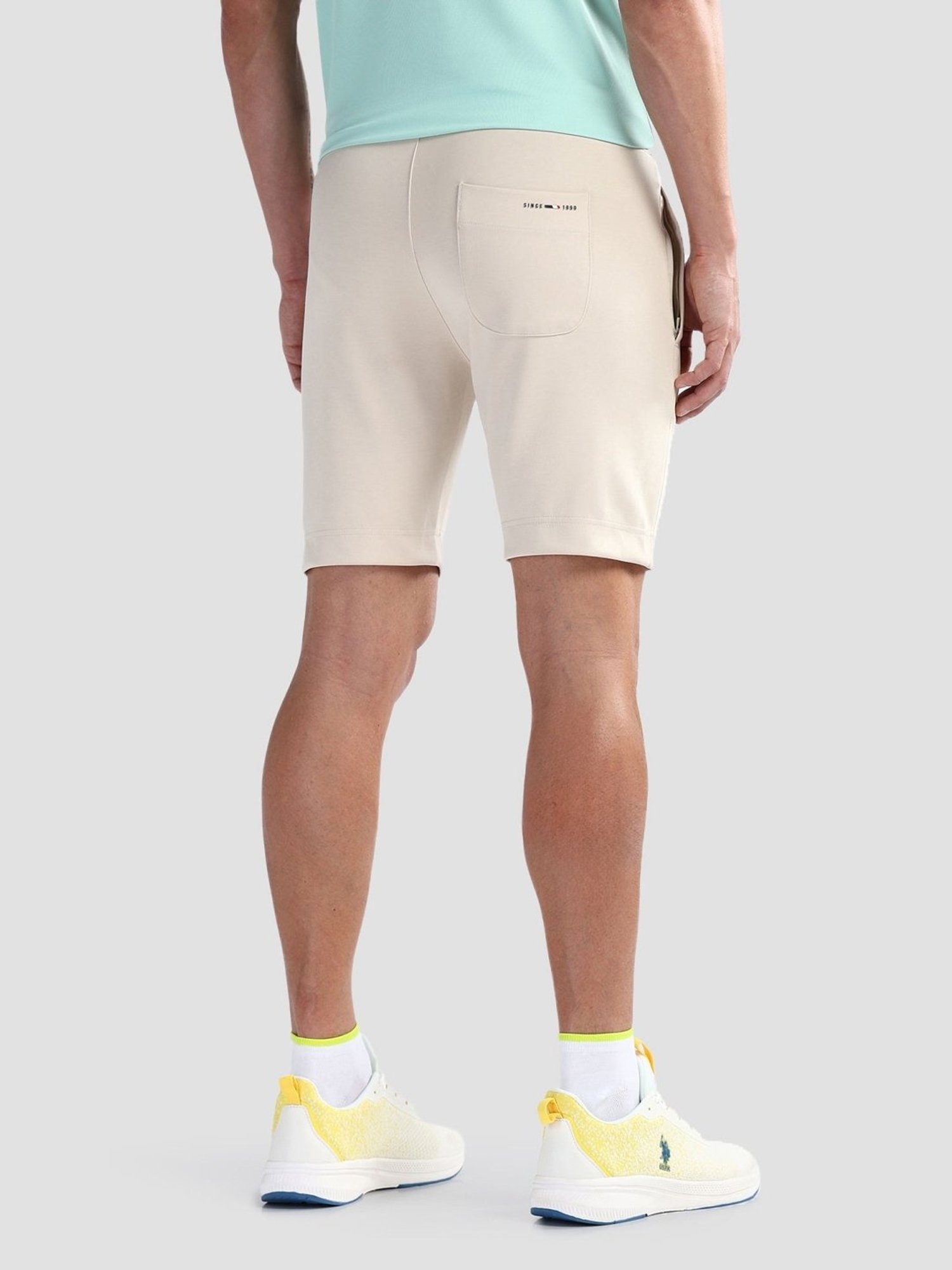 USPA Active Beige Slim Fit Logo Printed Sports Shorts
